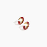 Dinosaur Designs Medium Pebble Duo Hoop Earrings in Cranberry — marbled red resin hoop earrings with polished brass inner face and stud fastening