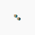 Dinosaur Designs Crescent Stud Earrings in Turquoise colour with Brass hardware — marbled teal blue resin dome stud earrings with brass crescent setting.
