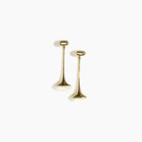 Dinosaur Designs Long Polished Lotus Earrings in Chalk Swirl with Brass — marbled cream resin half-dome drop earrings with elongated polished brass stem and oval pebble stud