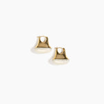 Dinosaur Designs Polished Lotus Hoop Earrings in Chalk Swirl with Brass — marbled cream resin half-dome hoop earrings with polished brass hardware and hinged clasp