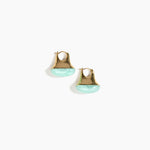 Dinosaur Designs Polished Lotus Hoop Earrings in Mint with Brass — marbled mint blue resin half-dome hoop earrings with polished brass hardware and hinged clasp