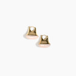 Dinosaur Designs Polished Lotus Hoop Earrings in Rose Swirl with Brass — marbled dusty pink resin half-dome hoop earrings with polished brass hardware and hinged clasp