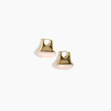 Dinosaur Designs Polished Lotus Hoop Earrings in Rose Swirl with Brass — marbled dusty pink resin half-dome hoop earrings with polished brass hardware and hinged clasp