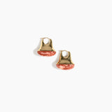 Dinosaur Designs Polished Lotus Hoop Earrings in Rust with Brass — marbled red-brown and cream resin half-dome hoop earrings with polished brass hardware and hinged clasp