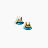 Dinosaur Designs Polished Lotus Hoop Earrings in Turquoise with Brass — marbled teal blue resin half-dome hoop earrings with polished brass hardware and hinged clasp