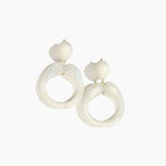 Dinosaur Designs Sprout Hoop Earrings in Chalk Swirl colour — marbled cream resin oversized irregular hoop drop earrings with small oval resin stud top and gold-plated hardware