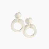Dinosaur Designs Sprout Hoop Earrings in Chalk Swirl colour — marbled cream resin oversized irregular hoop drop earrings with small oval resin stud top and gold-plated hardware