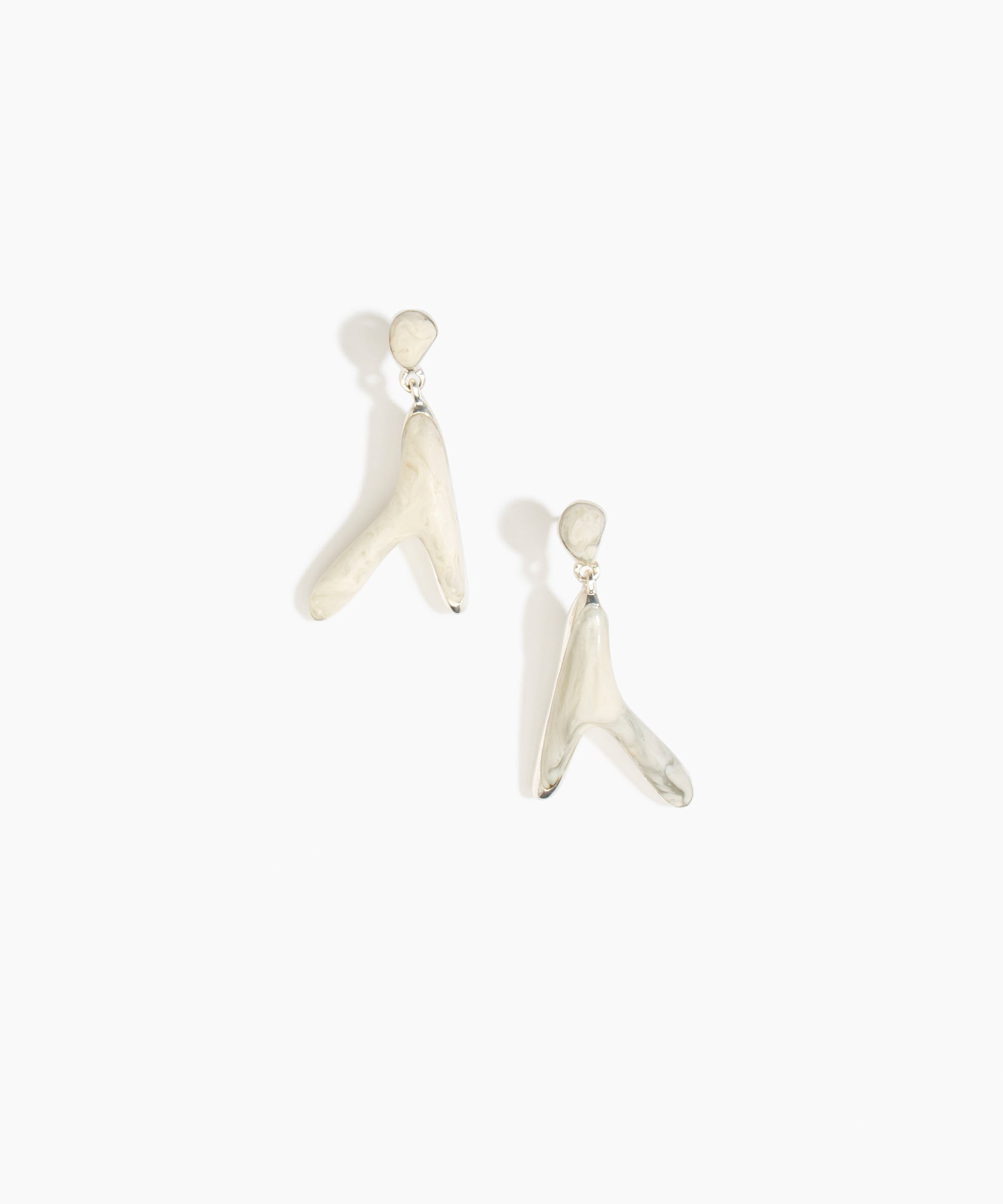 Dinosaur Designs Large Wishbone Earrings in Chalk Swirl Colour resin with Silver-Plated Brass Material
