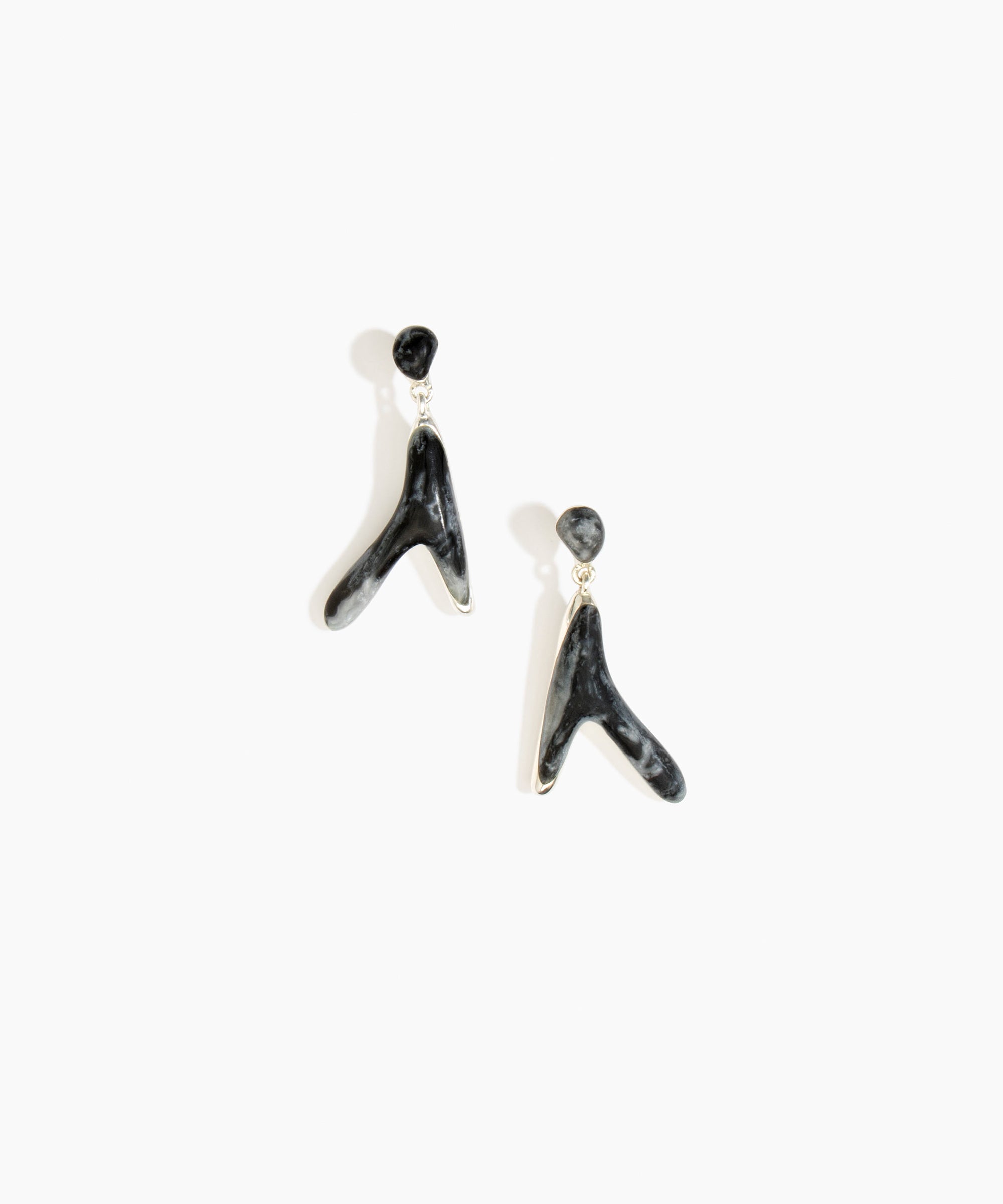Dinosaur Designs Large Wishbone Earrings in Slate Colour resin with Silver-Plated Brass Material