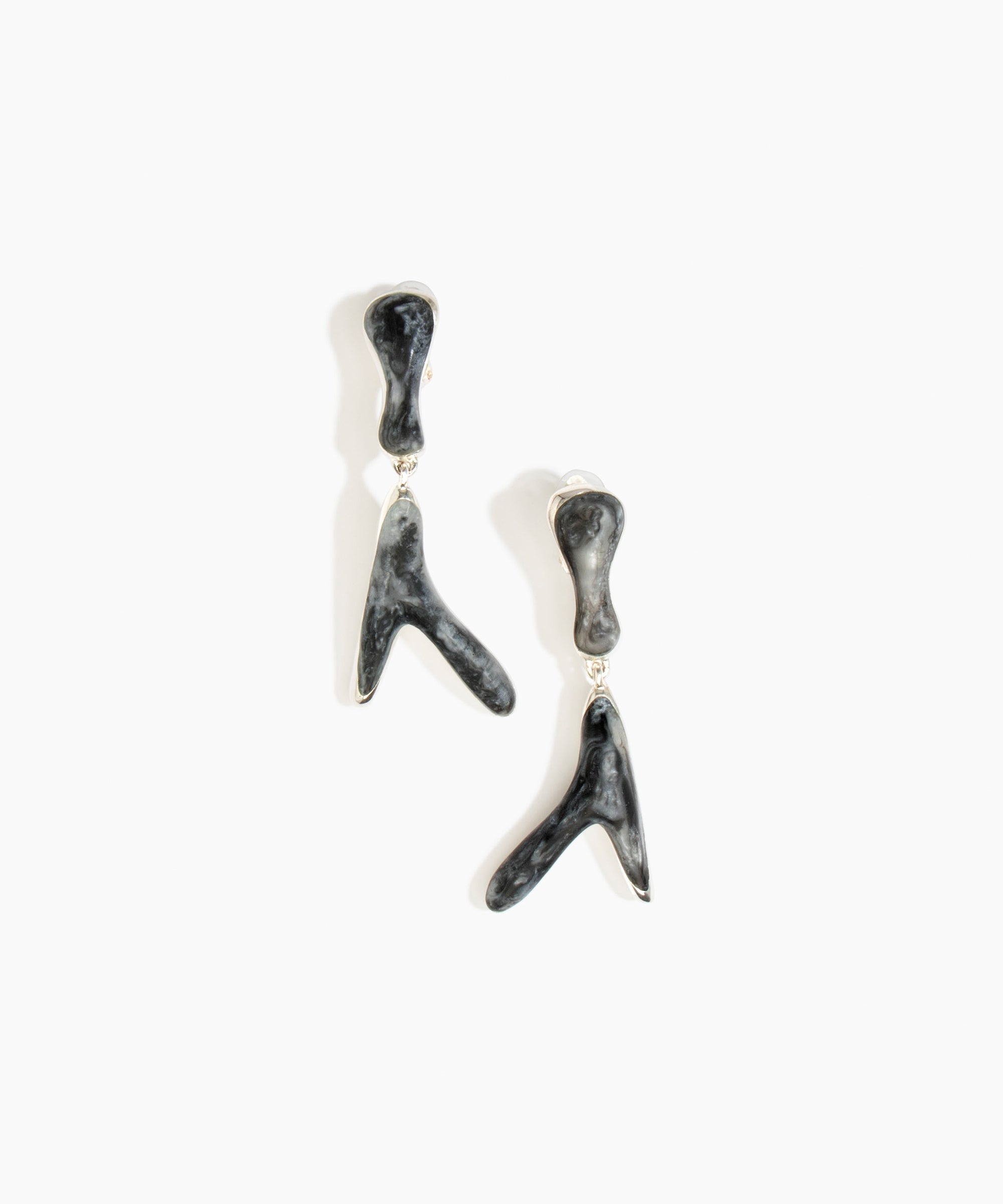 Dinosaur Designs Long Wishbone Earrings in Slate Colour resin with Silver-Plated Brass Material