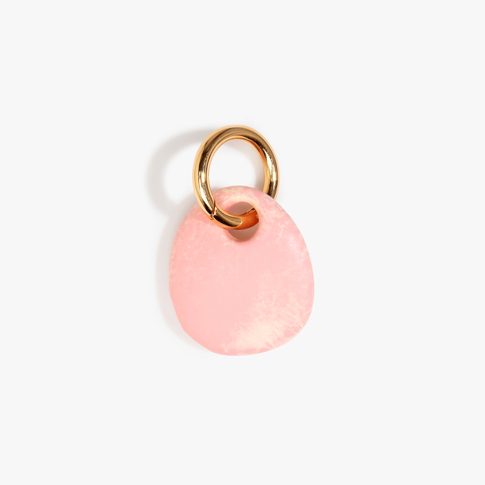 Dinosaur Designs Earth Keyring in Blossom — handcrafted marbled pink and Cream resin pebble bead on a polished brass jump ring..