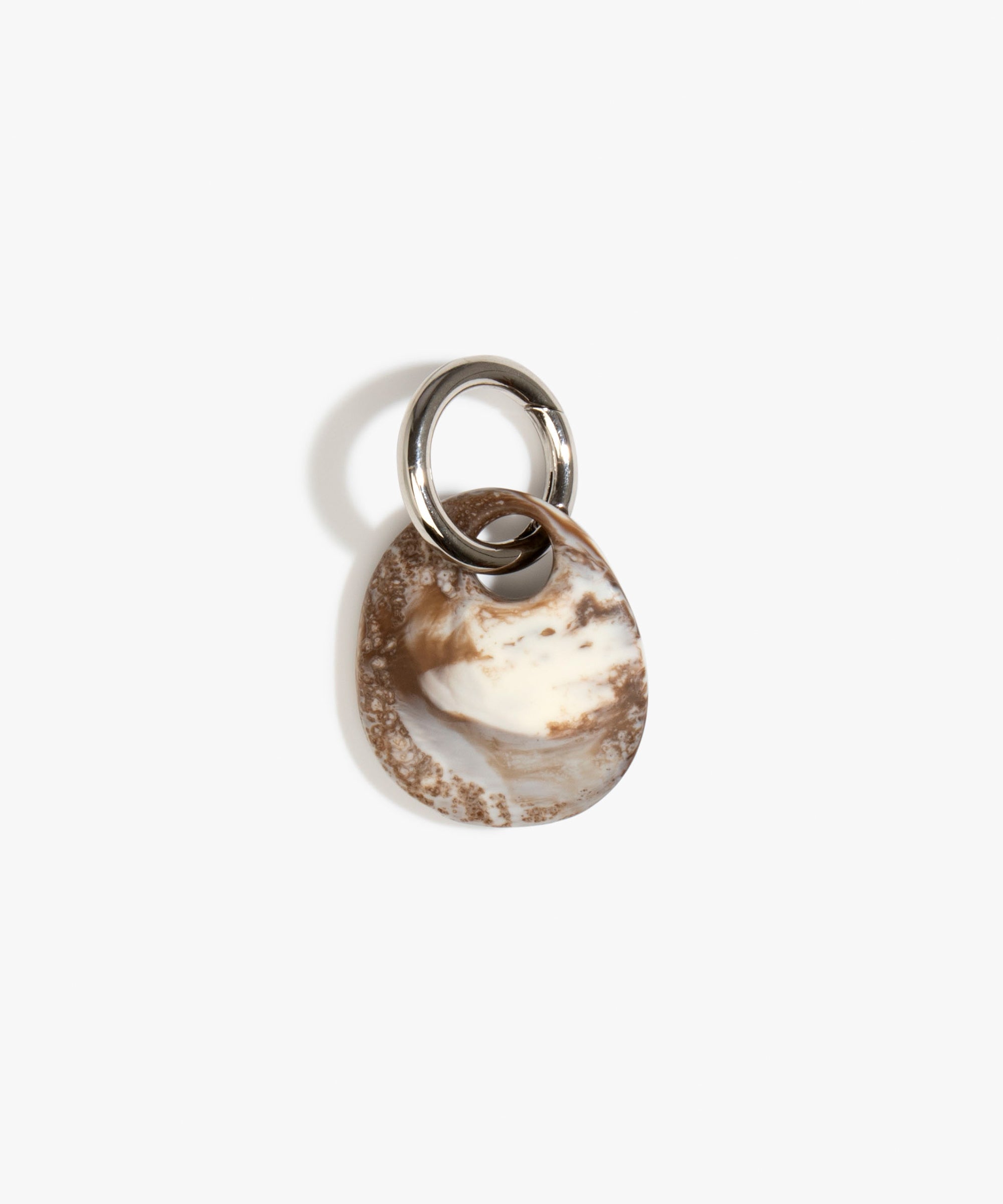 Dinosaur Designs Earth Keyring in Cappuccino — handcrafted marbled brown and Cream resin pebble bead on a polished gunmetal jump ring..