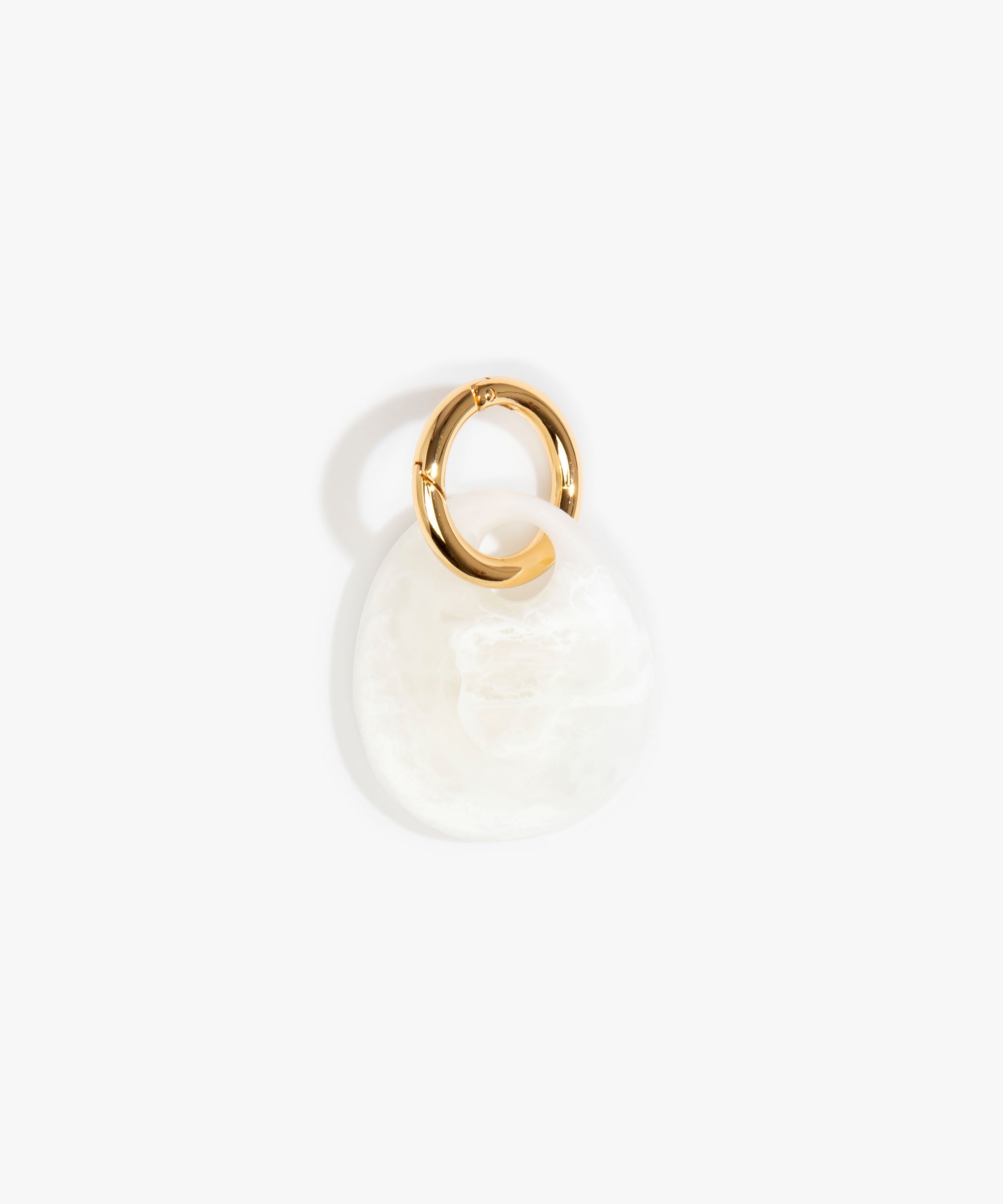 Dinosaur Designs Earth Keyring in Chalk Swirl — handcrafted marbled off white resin pebble bead on a polished brass jump ring..