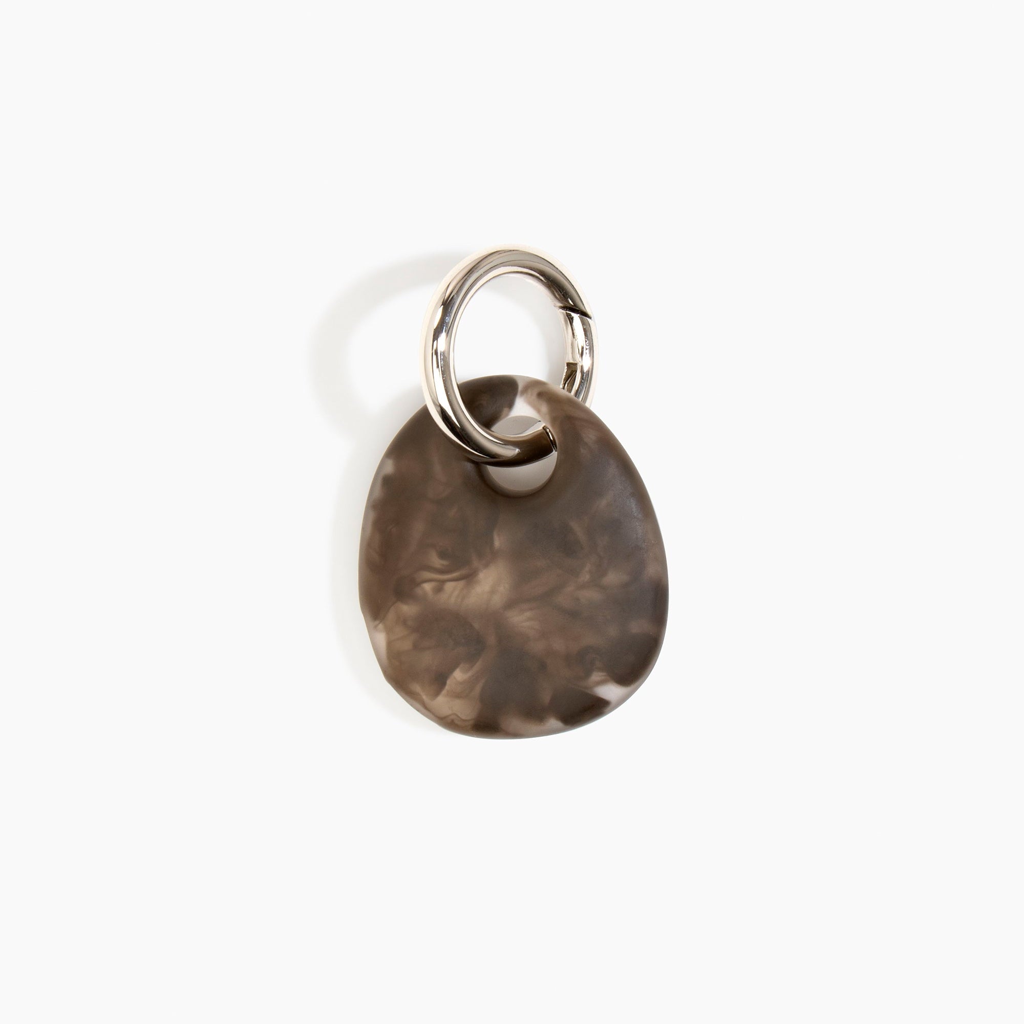 Dinosaur Designs Earth Keyring in Cocoa — handcrafted marbled brown and clear resin pebble bead on a polished gunmetal jump ring..