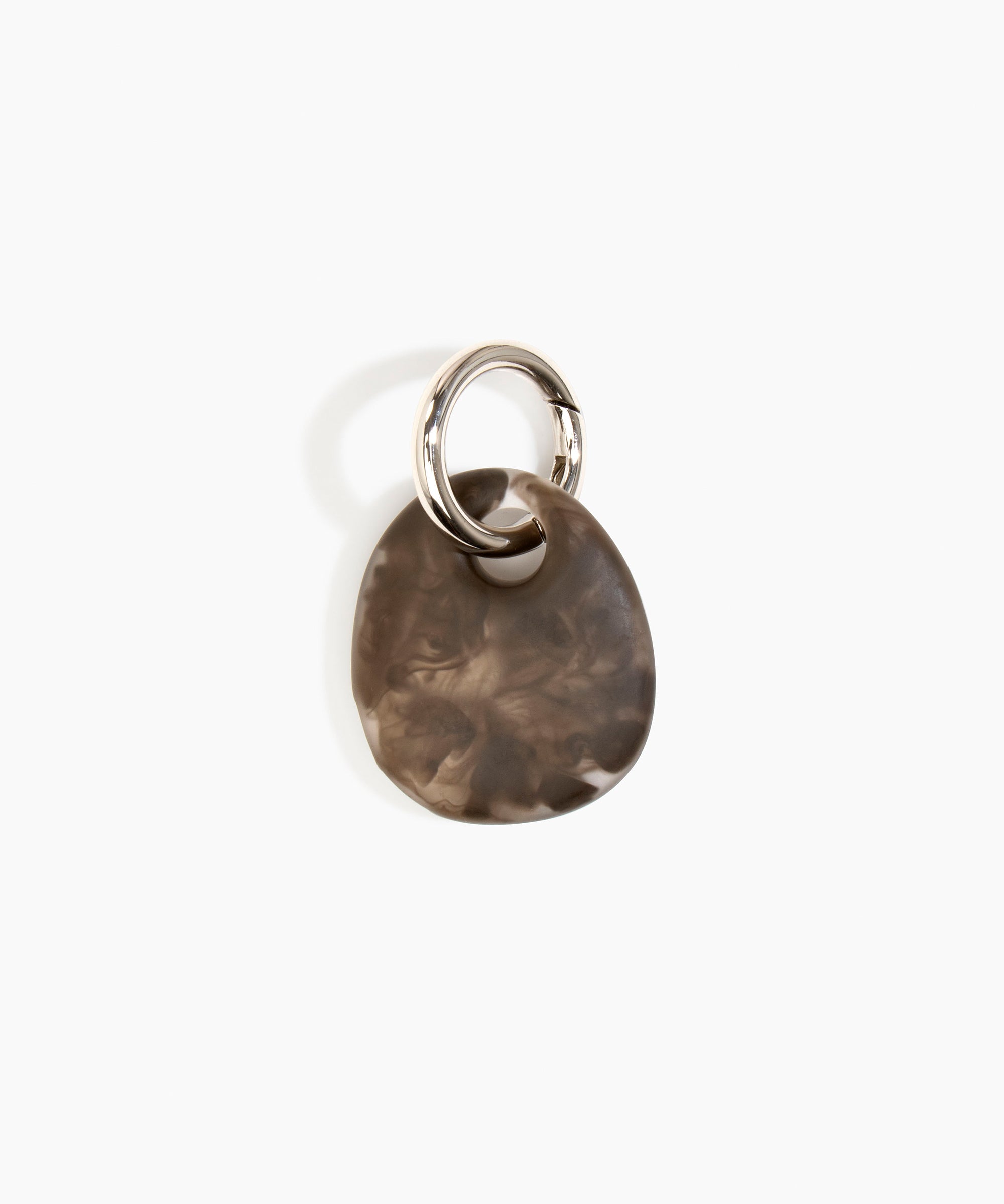 Dinosaur Designs Earth Keyring in Cocoa — handcrafted marbled brown and clear resin pebble bead on a polished gunmetal jump ring..