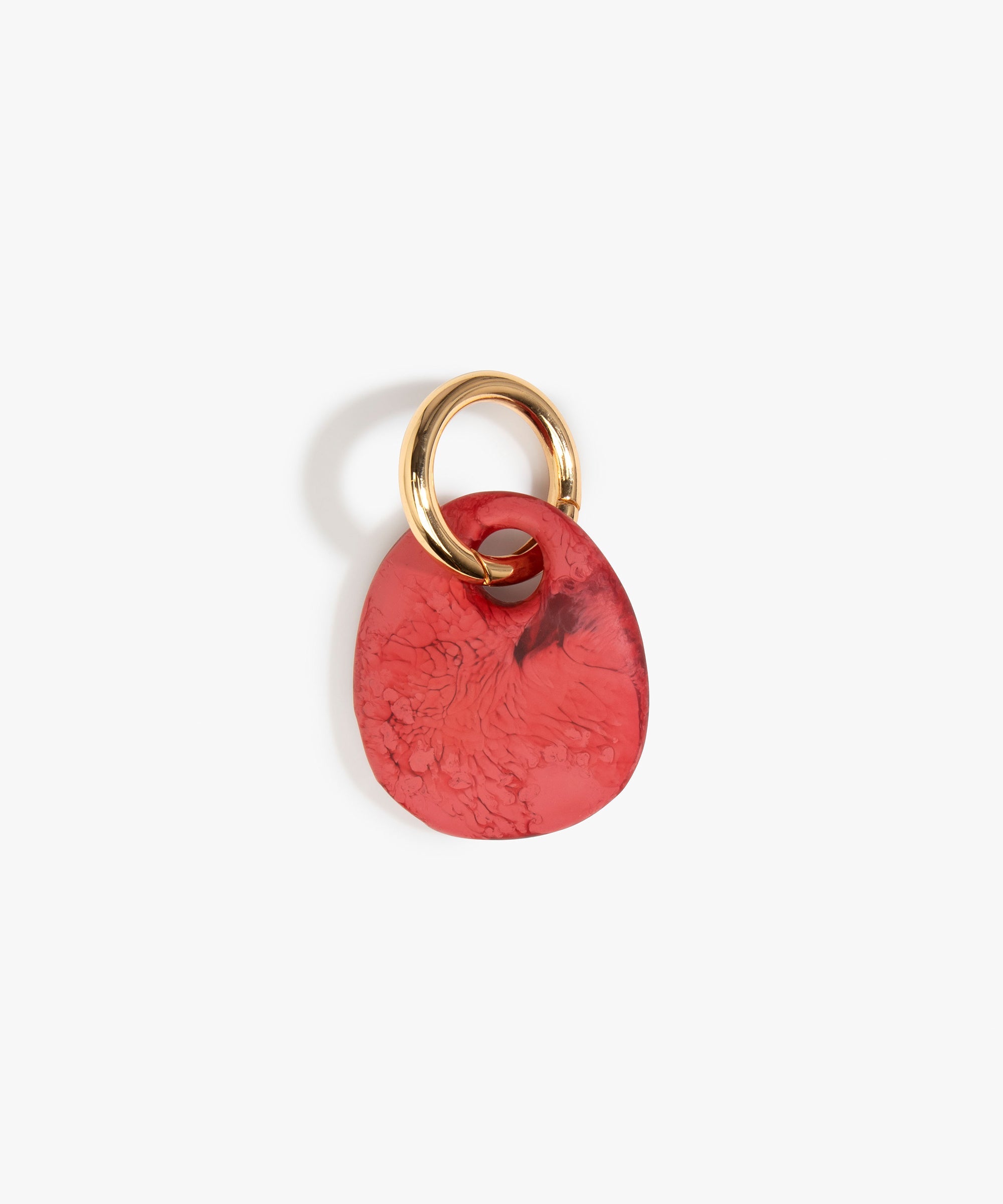 Dinosaur Designs Earth Keyring in Cranberry — handcrafted marbled red resin pebble bead on a polished brass jump ring..
