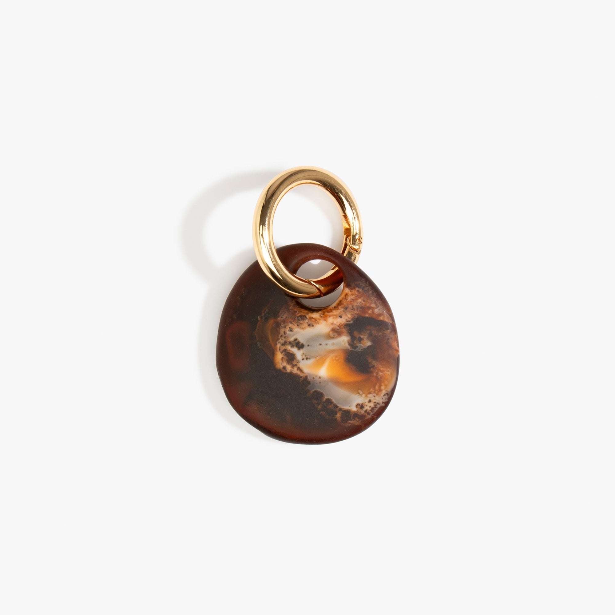 Dinosaur Designs Earth Keyring in Dark Horn — handcrafted marbled brown, Black and gold resin pebble bead on a polished jump ring..