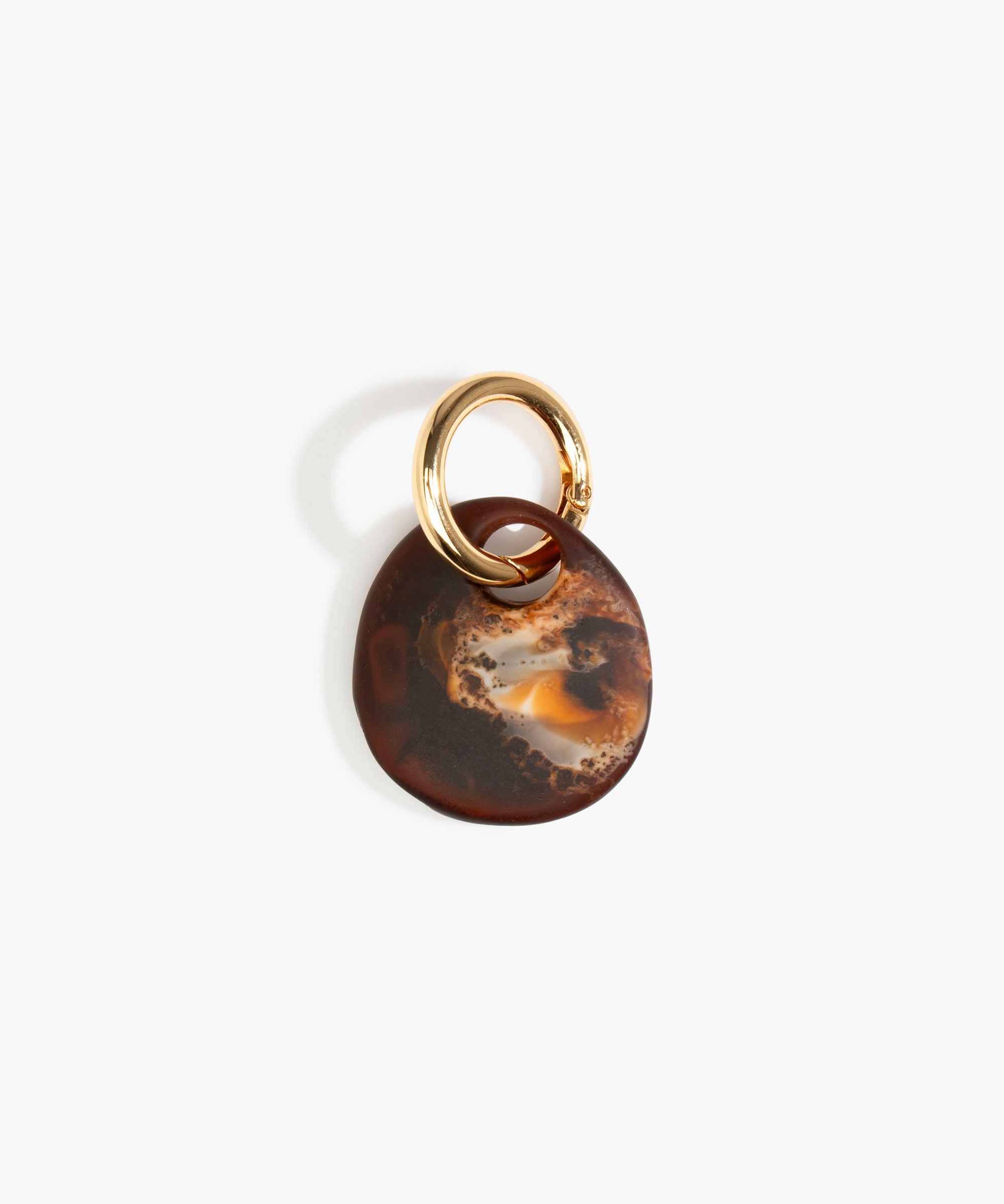 Dinosaur Designs Earth Keyring in Dark Horn — handcrafted marbled brown, Black and gold resin pebble bead on a polished jump ring..