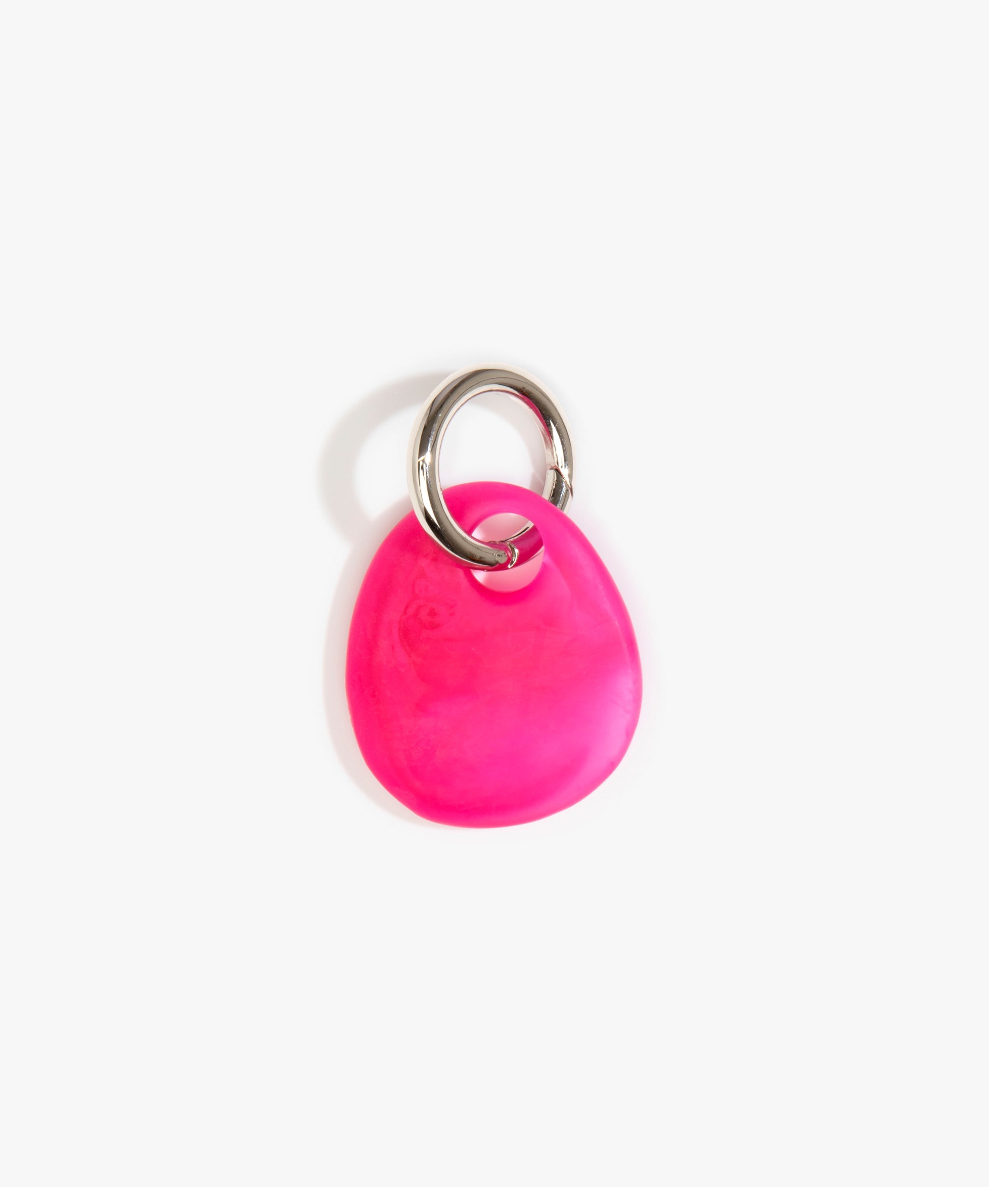 Dinosaur Designs Earth Keyring in Flamingo — handcrafted marbled fuschia pink resin pebble bead on a polished gunmetal jump ring