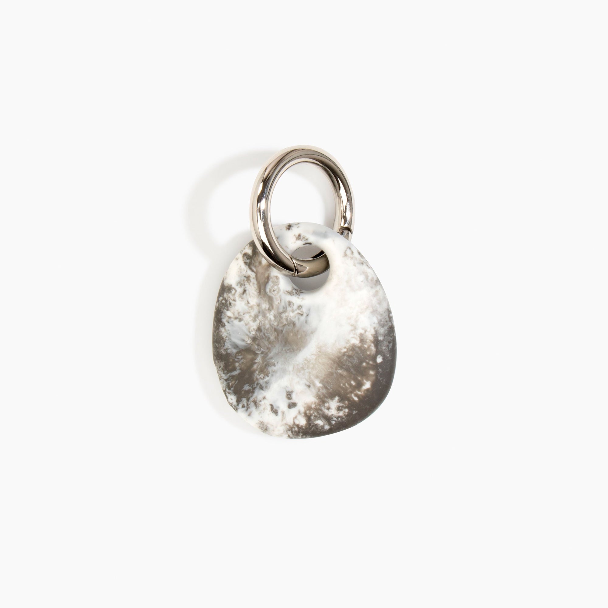 Dinosaur Designs Earth Keyring in Granite — handcrafted marbled grey and Cream resin pebble bead on a polished gunmetal jump ring..