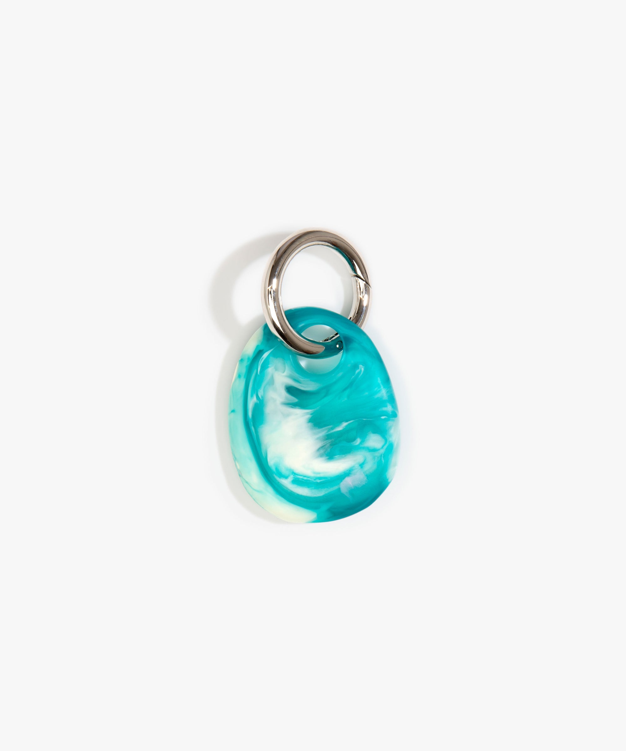 Dinosaur Designs Earth Keyring in Lagoon — handcrafted marbled blue and Cream resin pebble bead on a polished gunmetal jump ring..