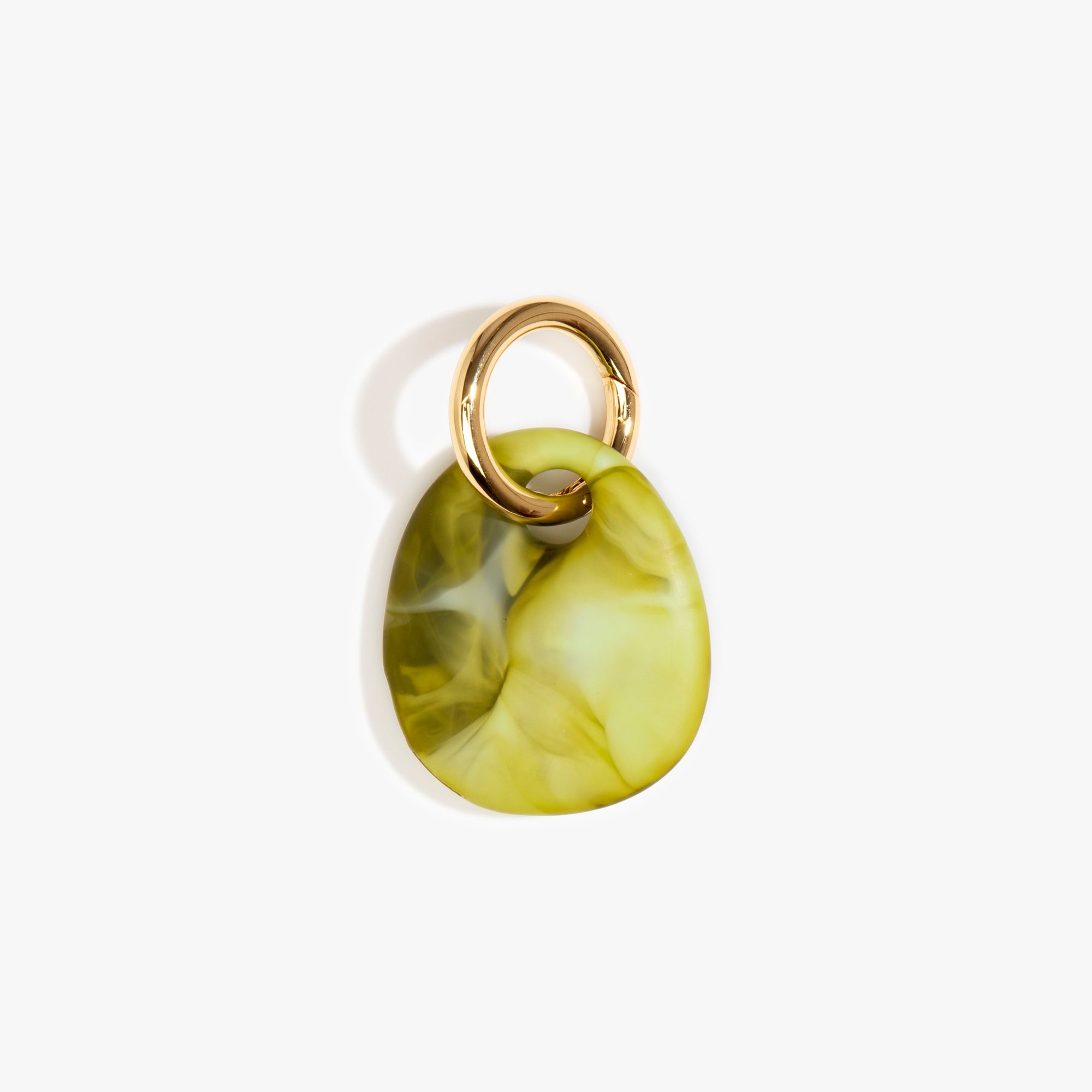 Dinosaur Designs Earth Keyring in Malachite — handcrafted marbled green and blue resin pebble bead on a polished brass jump ring..