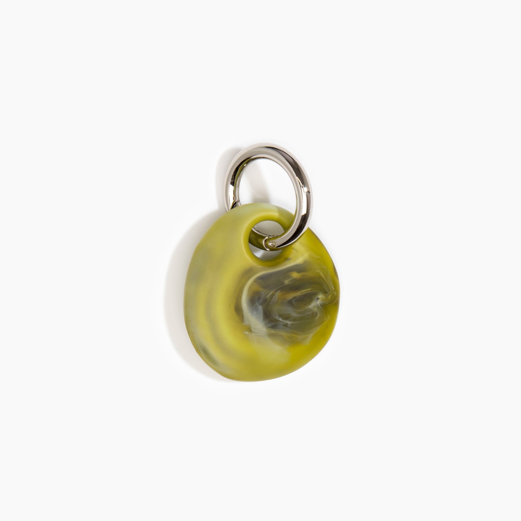 Dinosaur Designs Earth Keyring in Malachite — handcrafted marbled green and blue resin pebble bead on a polished gunmetal jump ring..
