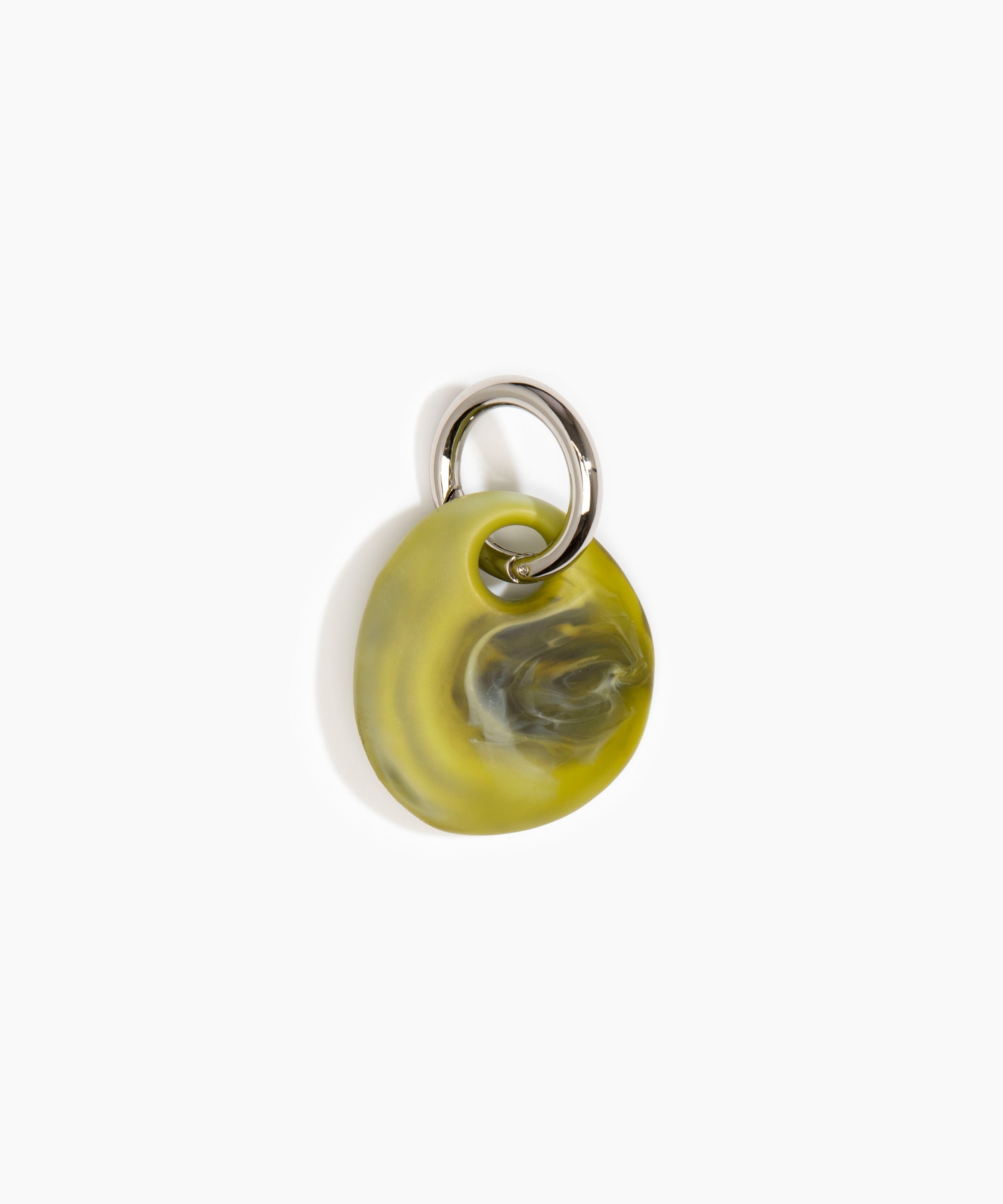 Dinosaur Designs Earth Keyring in Malachite — handcrafted marbled green and blue resin pebble bead on a polished gunmetal jump ring