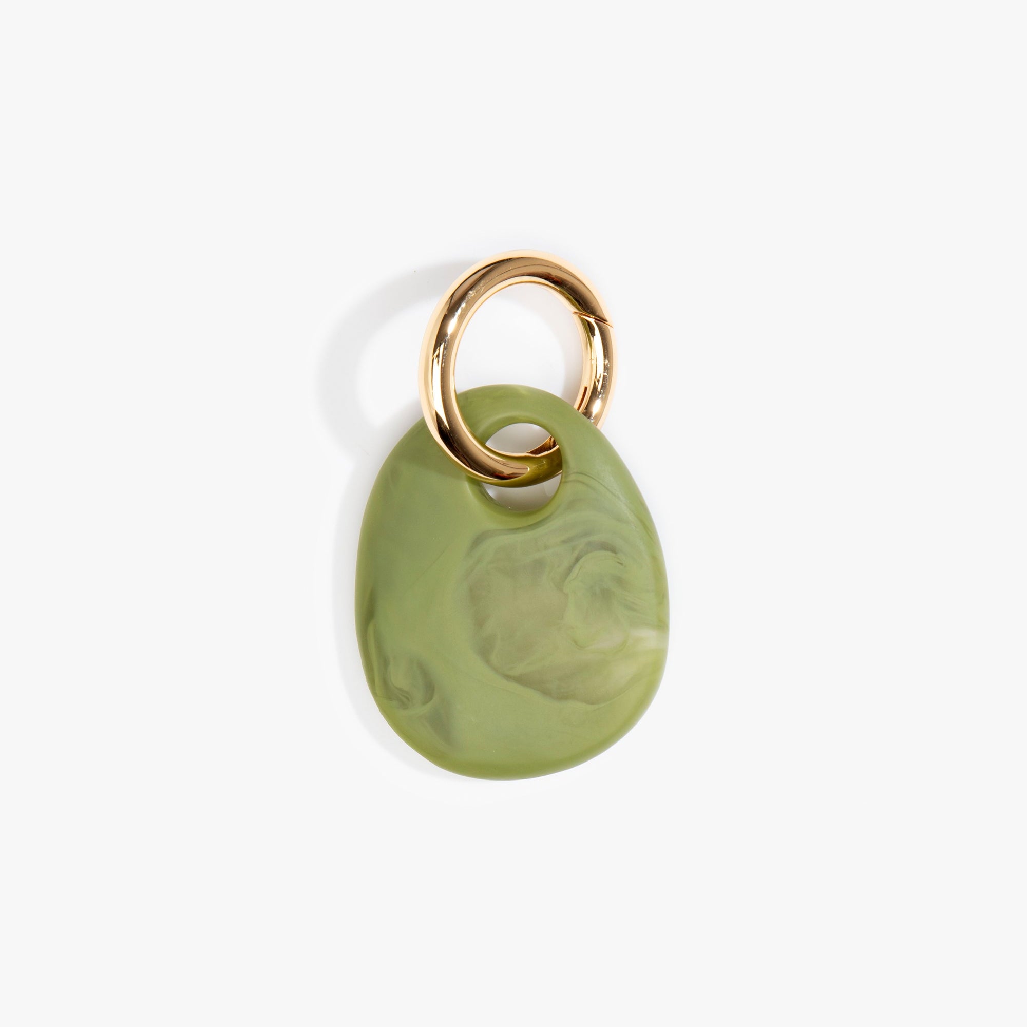 Dinosaur Designs Earth Keyring in Olive — handcrafted marbled green and clear resin pebble bead on a polished brass jump ring..