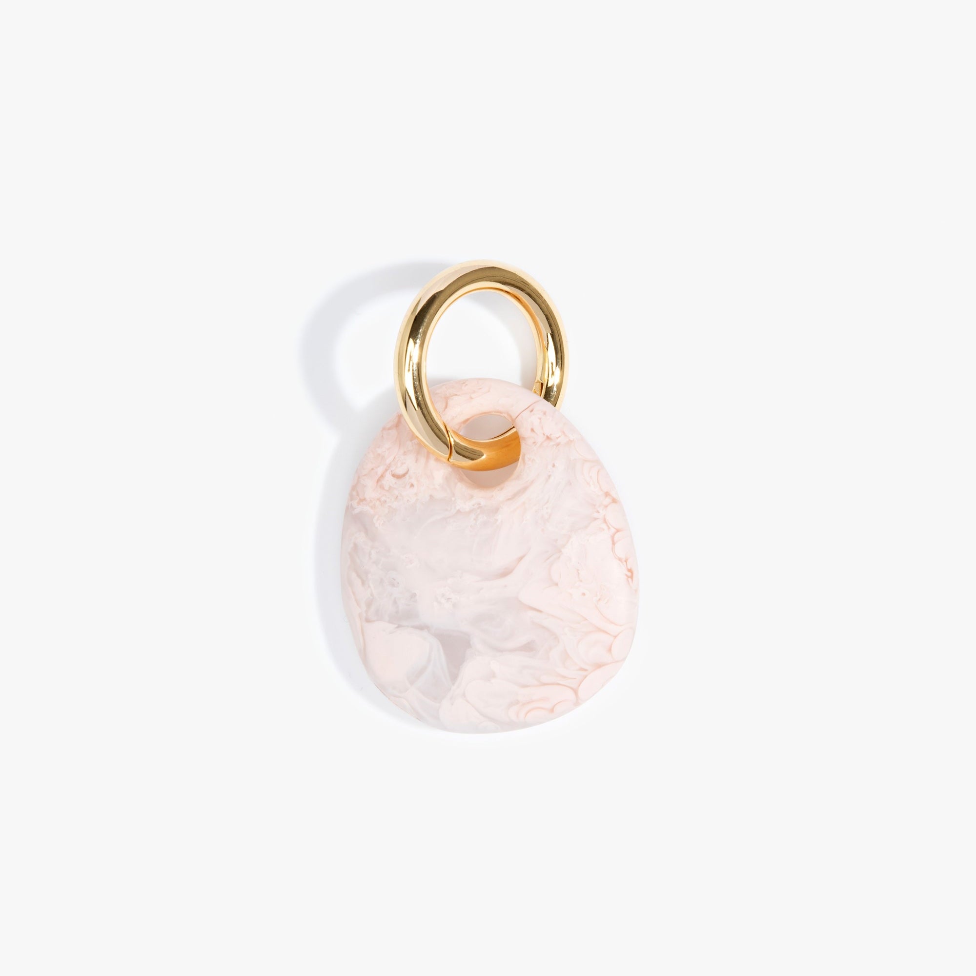 Dinosaur Designs Earth Keyring in Rose Swirl — handcrafted marbled dusty pink resin pebble bead on a polished brass jump ring..