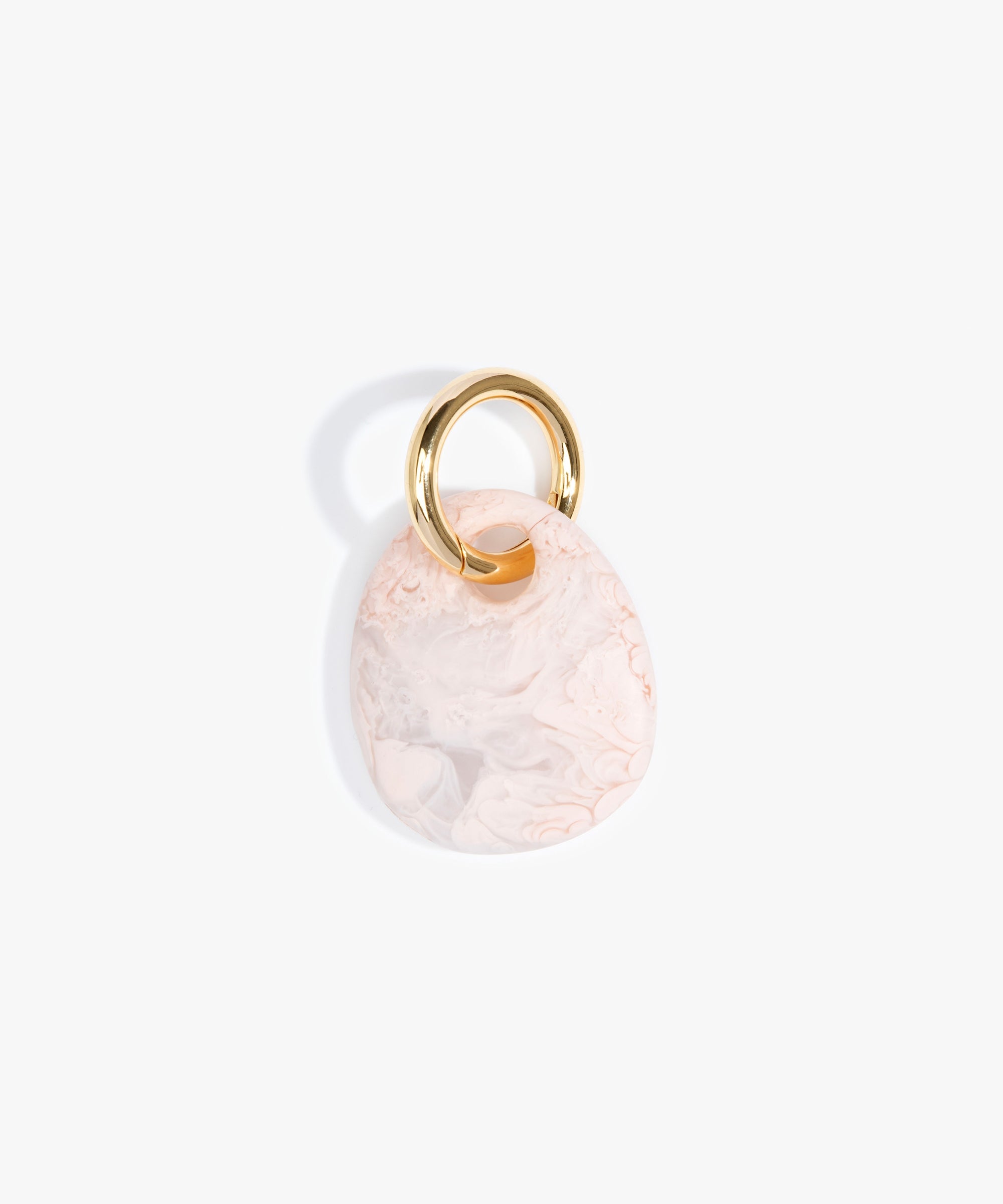 Dinosaur Designs Earth Keyring in Rose Swirl — handcrafted marbled dusty pink resin pebble bead on a polished brass jump ring..