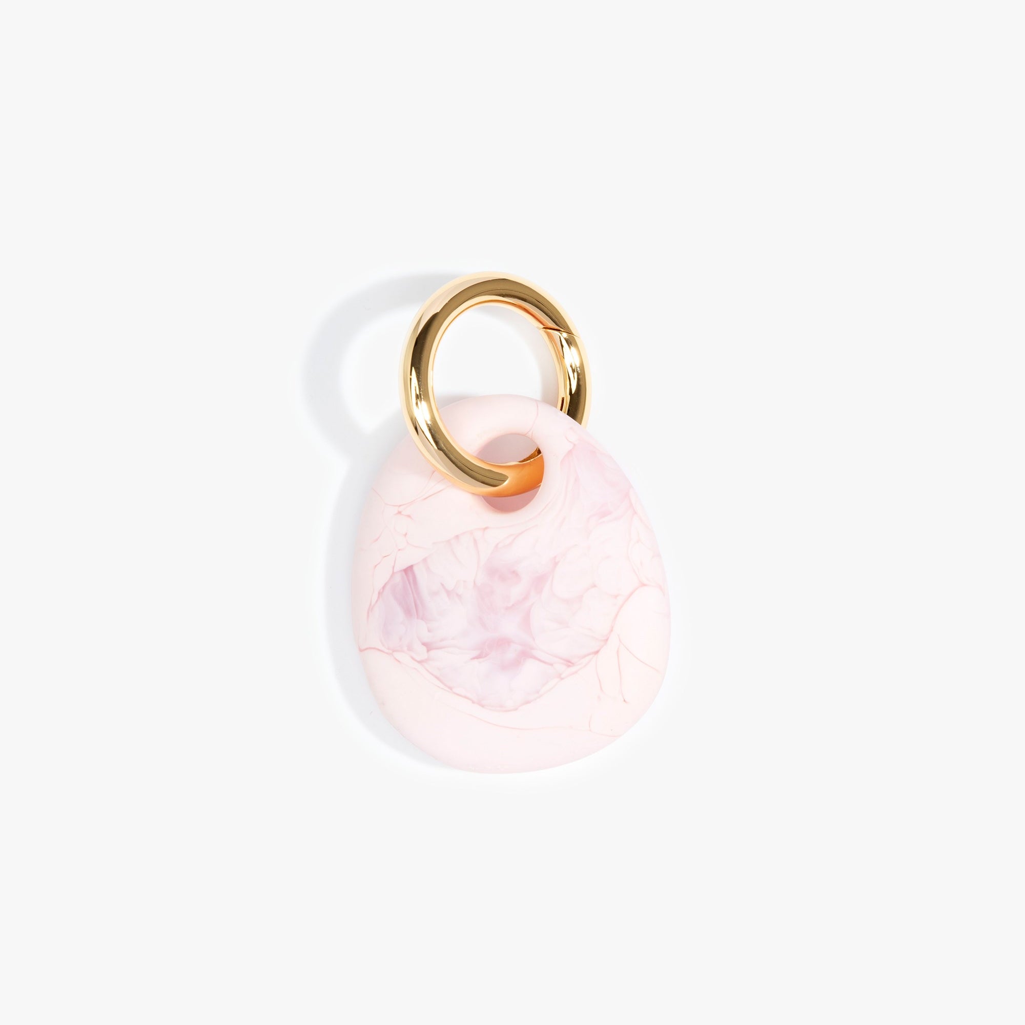 Dinosaur Designs Earth Keyring in Shell Pink — handcrafted marbled pink resin pebble bead on a polished brass jump ring..