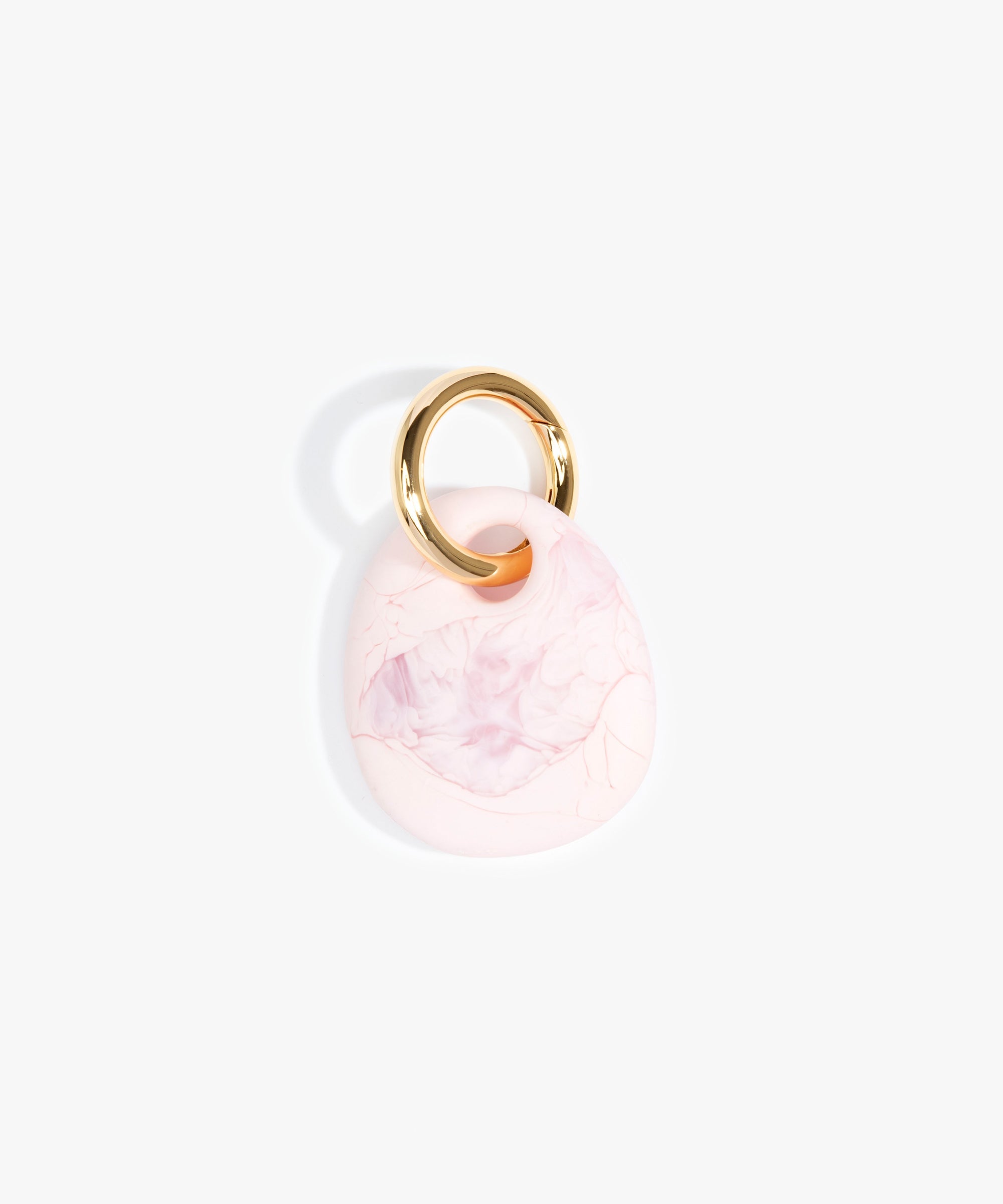 Dinosaur Designs Earth Keyring in Shell Pink — handcrafted marbled pink resin pebble bead on a polished brass jump ring..