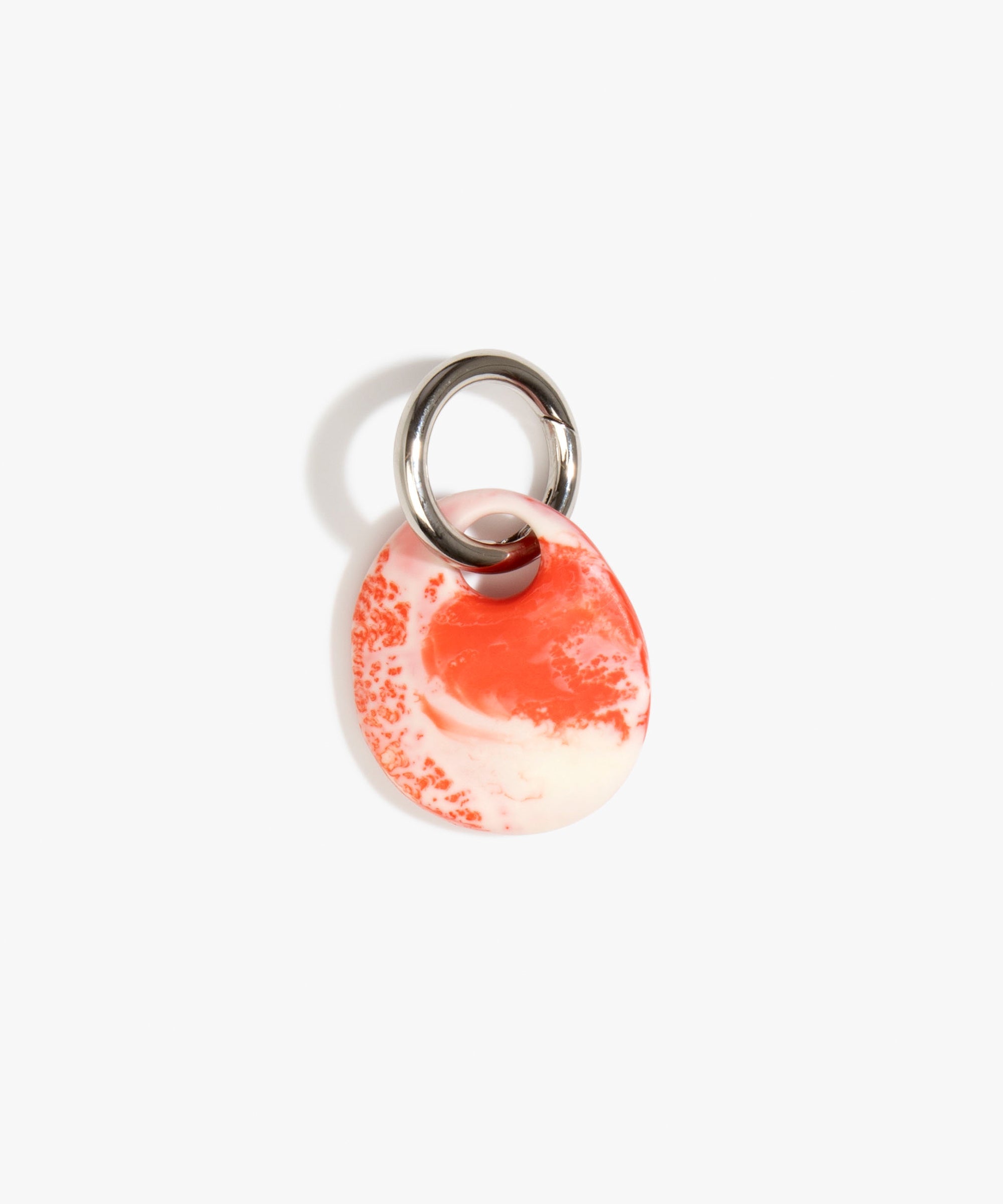 Dinosaur Designs Earth Keyring in Strawberry — handcrafted marbled light and dark red resin pebble bead on a polished gunmetal jump ring