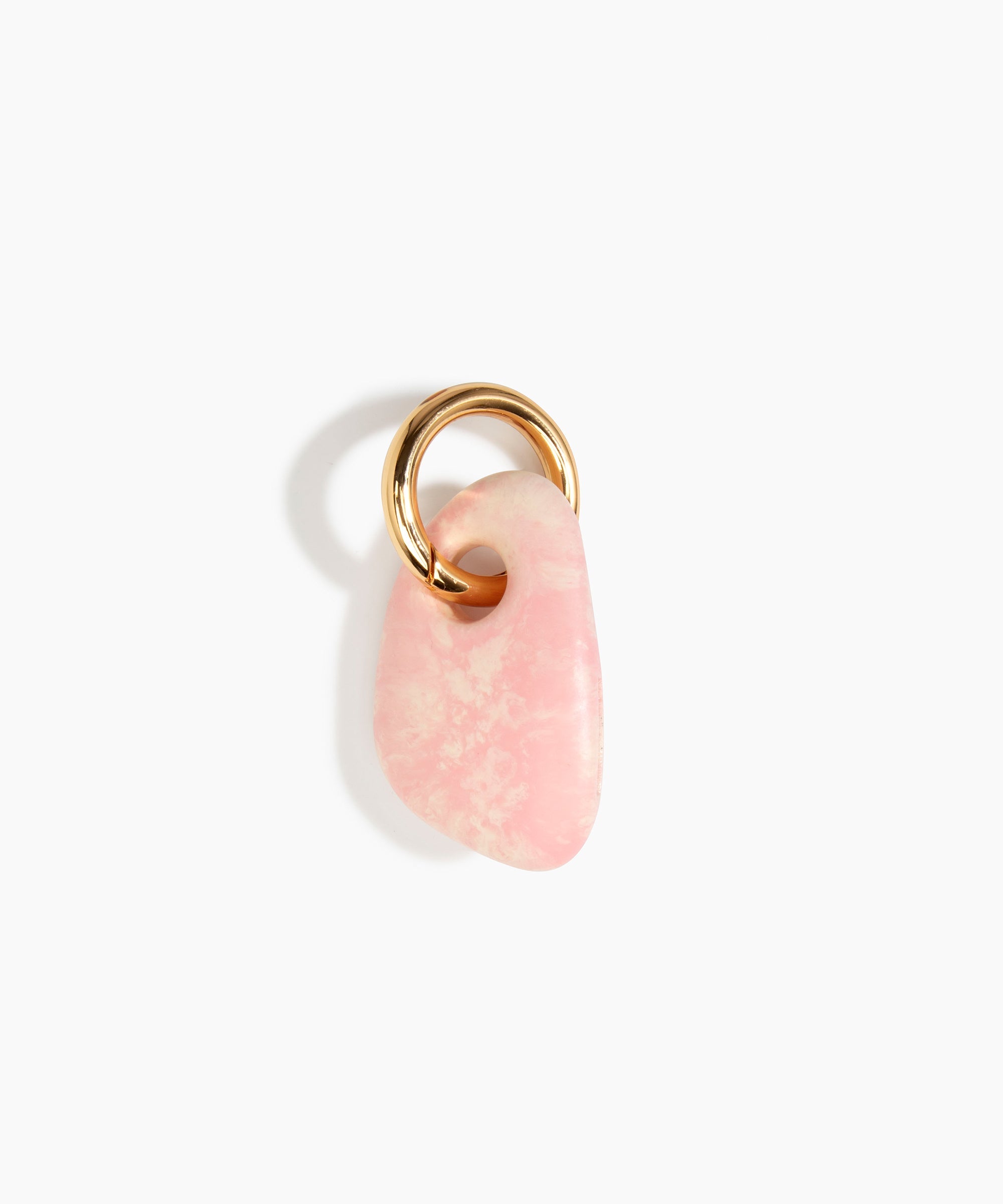 Dinosaur Designs Rock Keyring in Blossom — handcrafted marbled pale pink resin pebble bead on a polished brass jump ring..