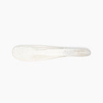 Dinosaur Designs Temple Cake Knife in Snow Swirl — handcrafted marbled white and clear resin cake knife with smooth tapered blade and rounded handle.