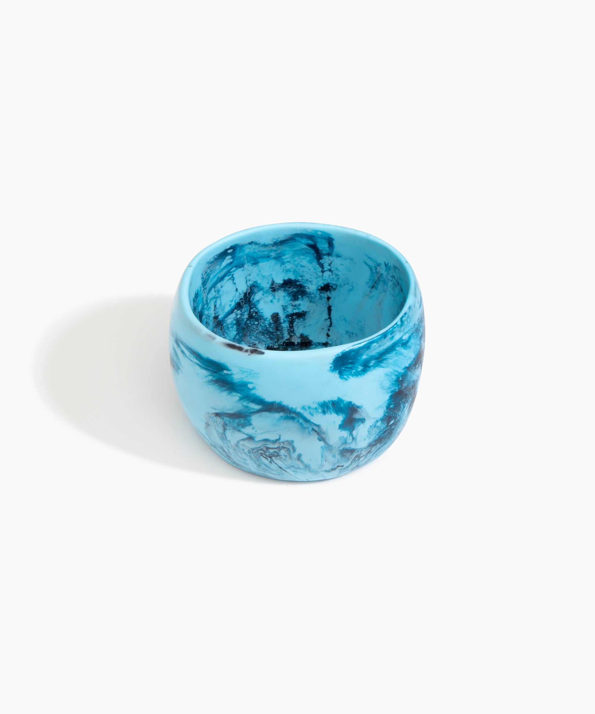 Dinosaur Designs Rock Totem Vase in Cappuccino — handcrafted pool blue marbled resin vase with organic silhouette.