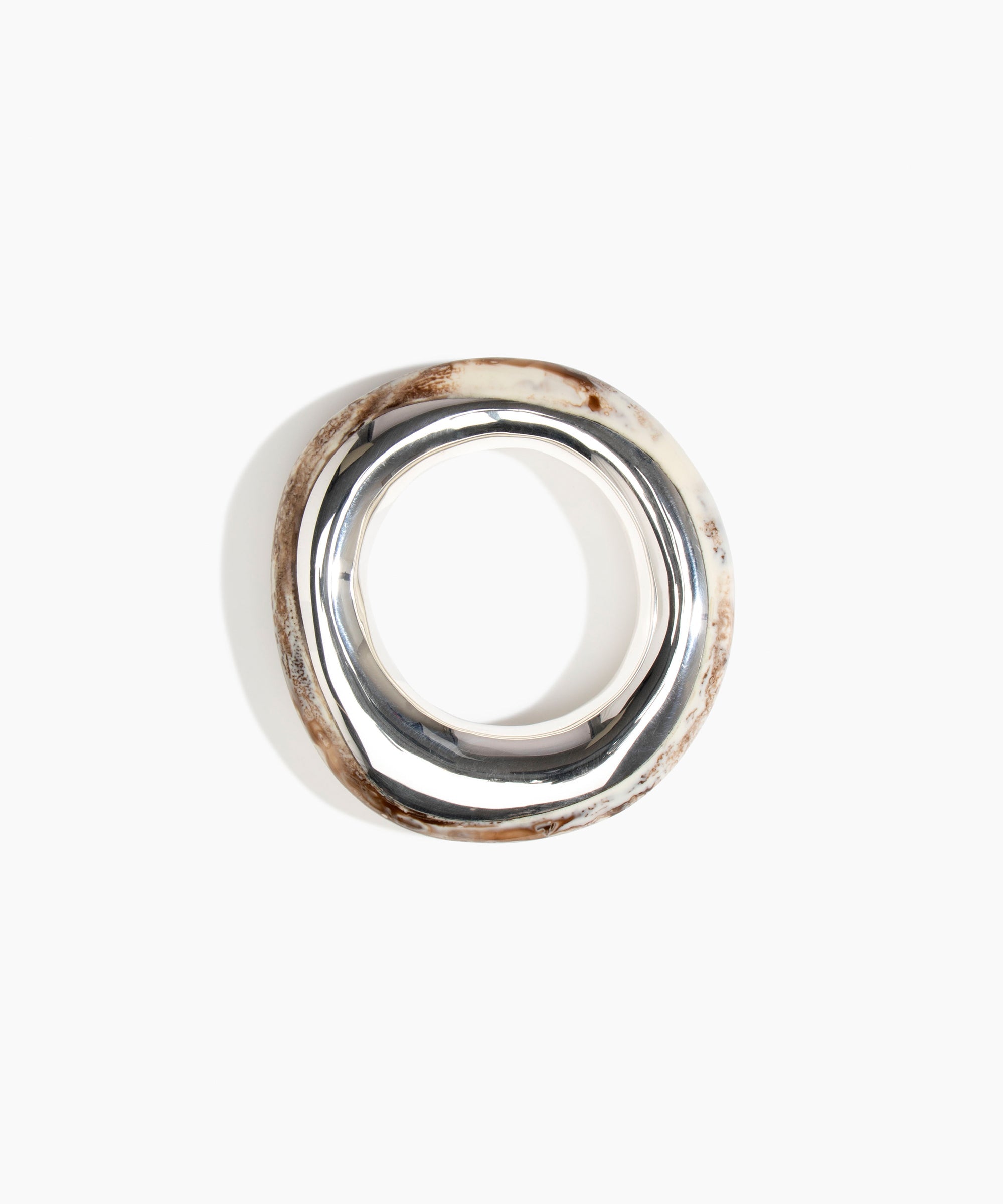 Dinosaur Designs LBRCKDUOMED Medium Rock Duo Bangle SILVER CAPPUCCINO.