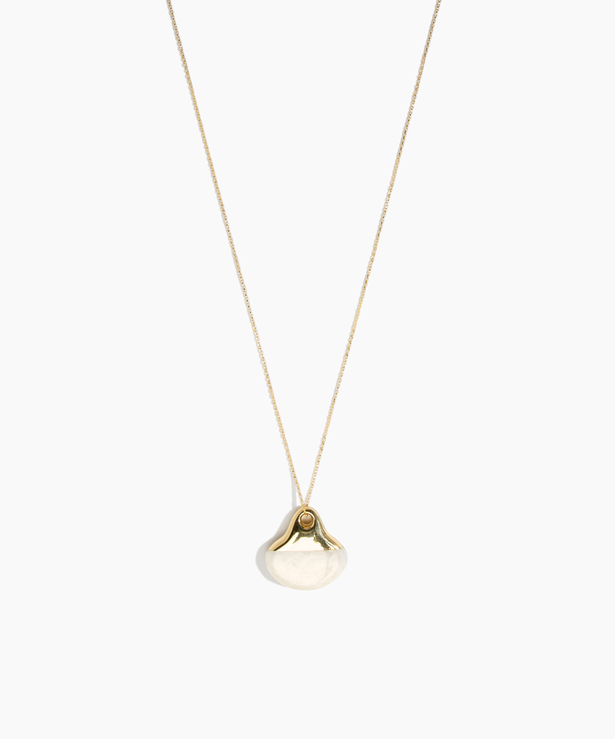 Dinosaur Designs Polished Lotus Chain Pendant in Chalk Swirl with Gold-Fill hardware — marbled off-white resin half-crescent pendant on a fine gold-fill chain with clasp