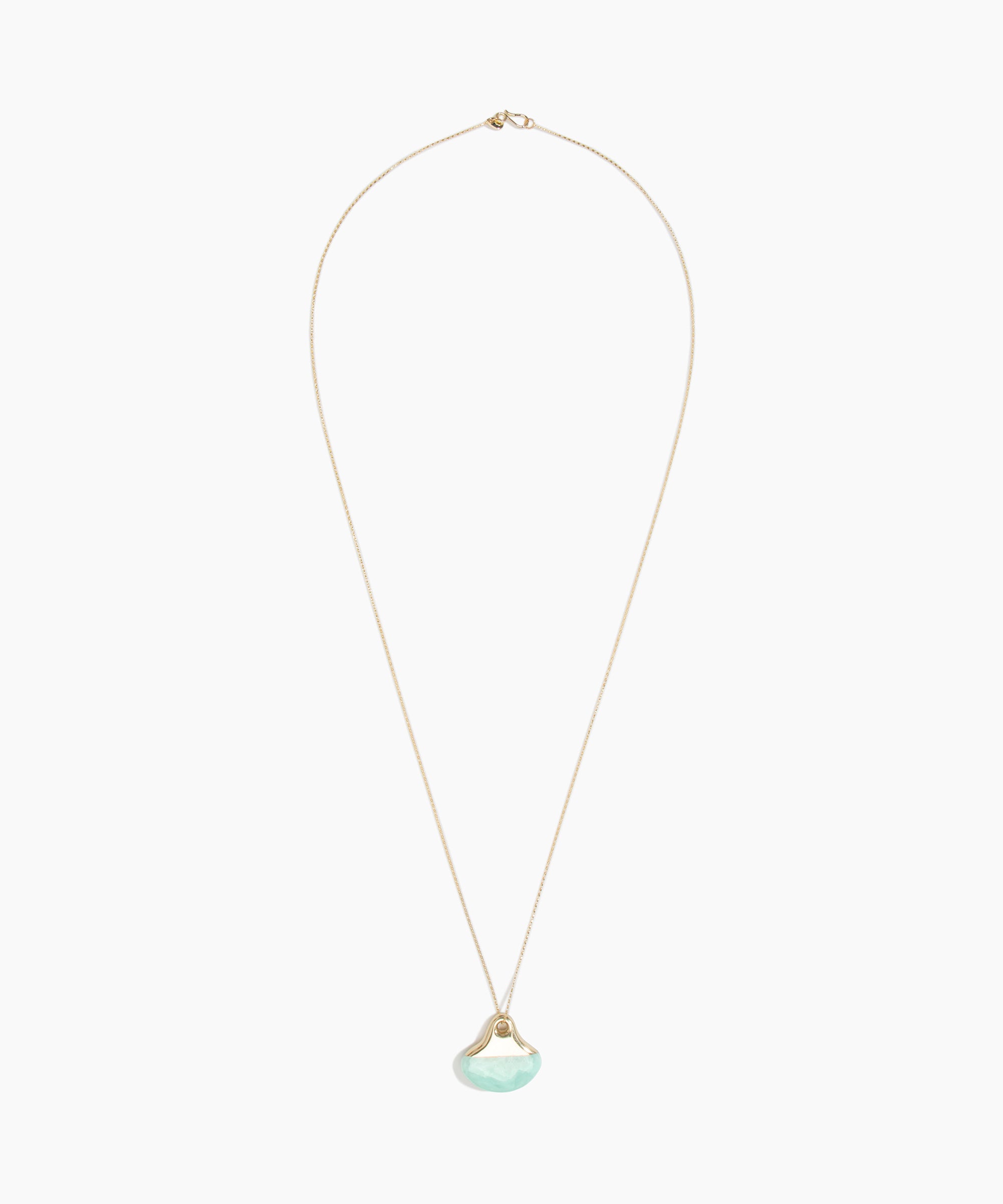 Dinosaur Designs Polished Lotus Chain Pendant in Mint with Gold-Fill hardware — marbled mint blue resin half-crescent pendant on a fine gold-fill chain with clasp