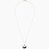 Dinosaur Designs Polished Lotus Chain Pendant in Turquoise with Gold-Fill hardware — marbled teal blue resin half-crescent pendant on a fine gold-fill chain with clasp