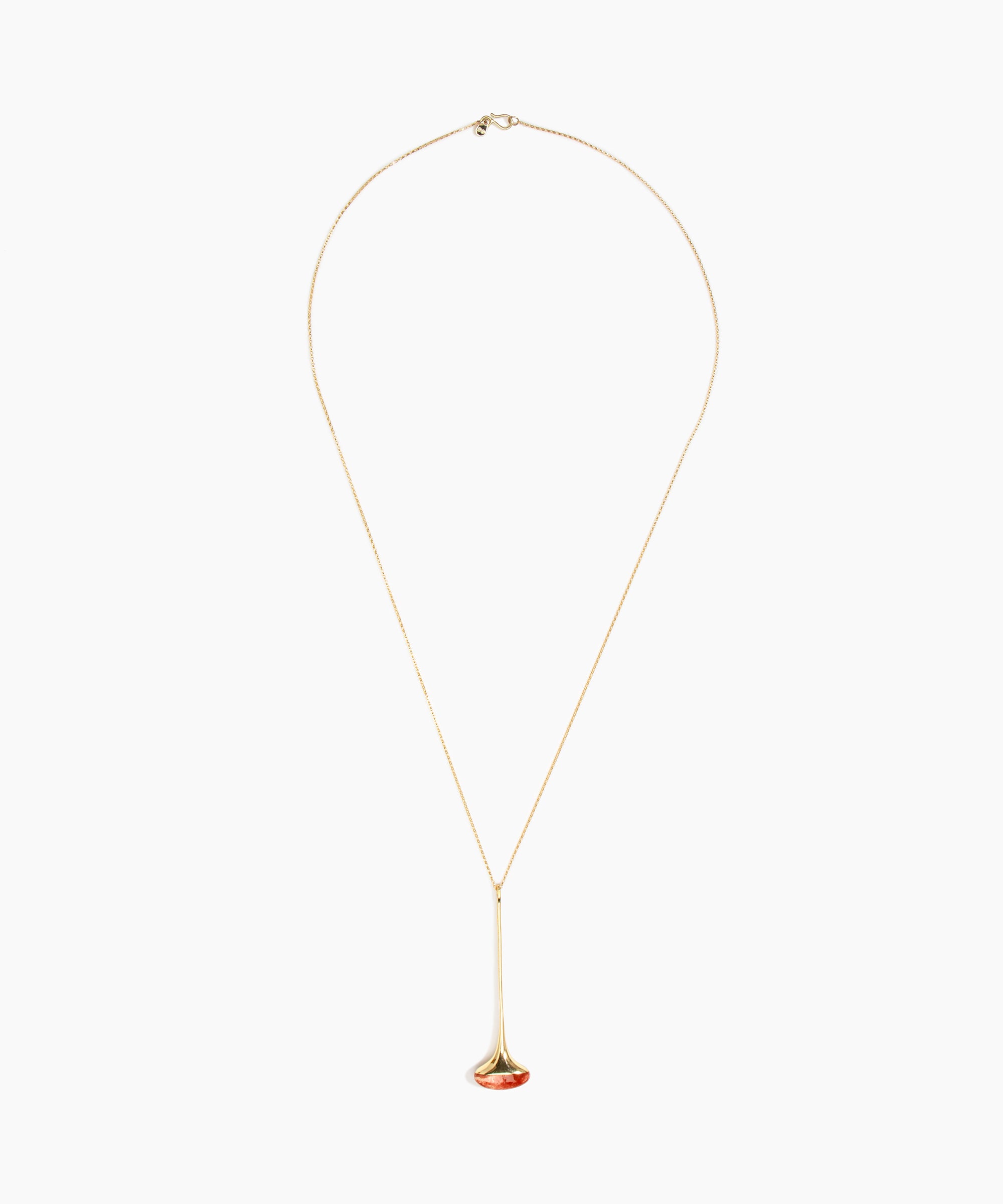 Dinosaur Designs Long Polished Lotus Chain Pendant in Rust with Gold-Fill hardware — marbled brown-red and cream resin half-dome pendant with elongated polished gold-fill tapered stem on a fine gold-fill chain