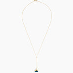 Dinosaur Designs Long Polished Lotus Chain Pendant in Turquoise with Gold-Fill hardware — marbled teal blue resin half-dome pendant with elongated polished gold-fill tapered stem on a fine gold-fill chain