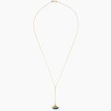 Dinosaur Designs Long Polished Lotus Chain Pendant in Turquoise with Gold-Fill hardware — marbled teal blue resin half-dome pendant with elongated polished gold-fill tapered stem on a fine gold-fill chain