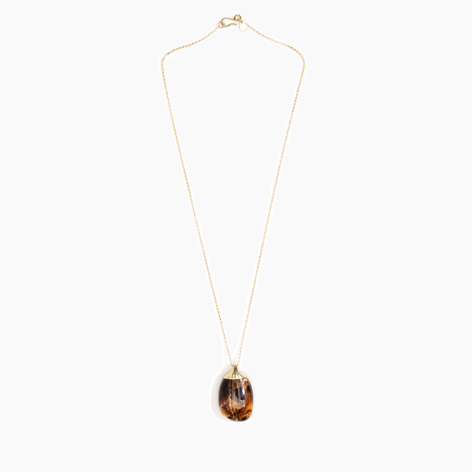 Dinosaur Designs Medium River Rock Pendant in Dark Horn Colour resin with Gold-Filled Material.