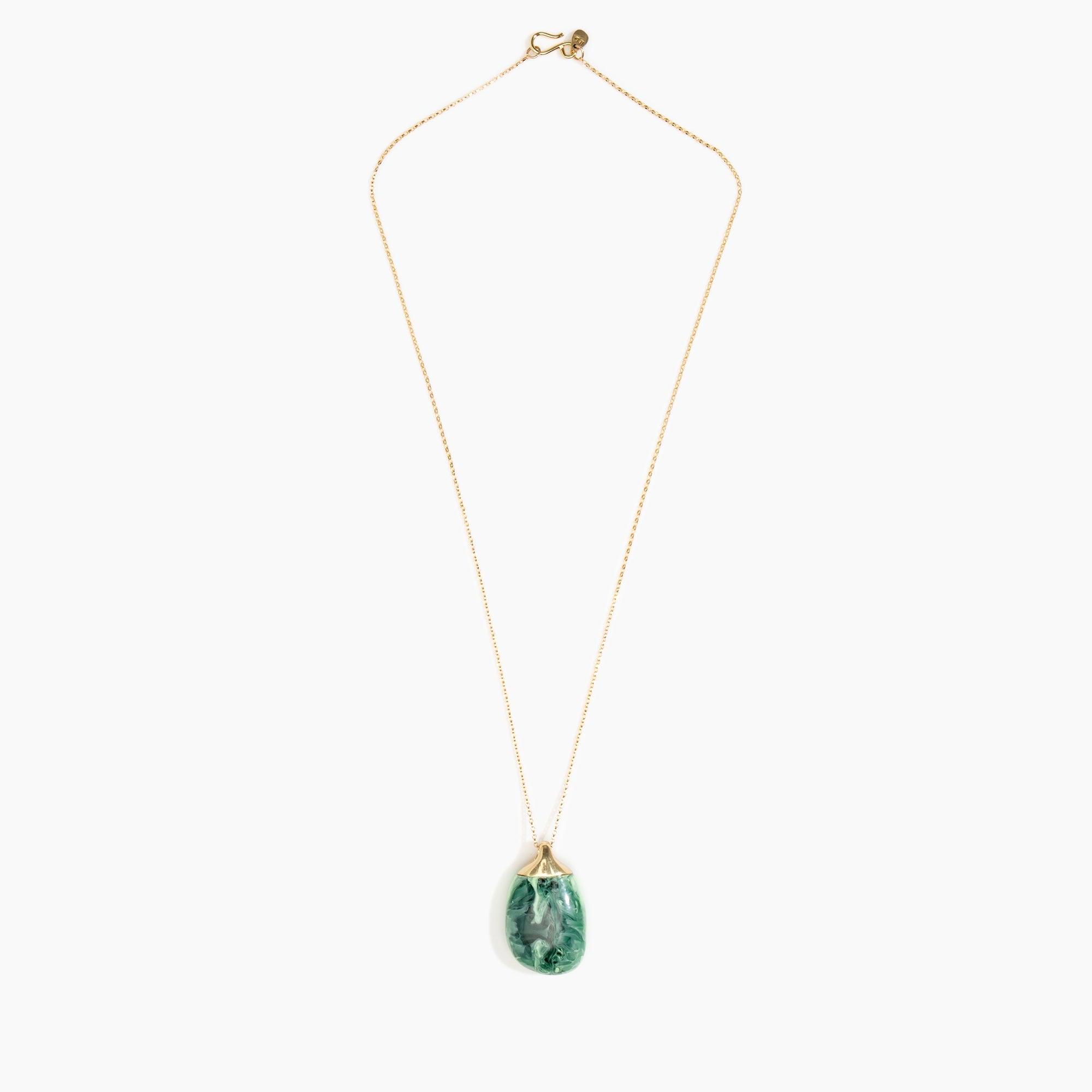 Dinosaur Designs Medium River Rock Pendant in Moss Colour resin with Gold-Filled Material.