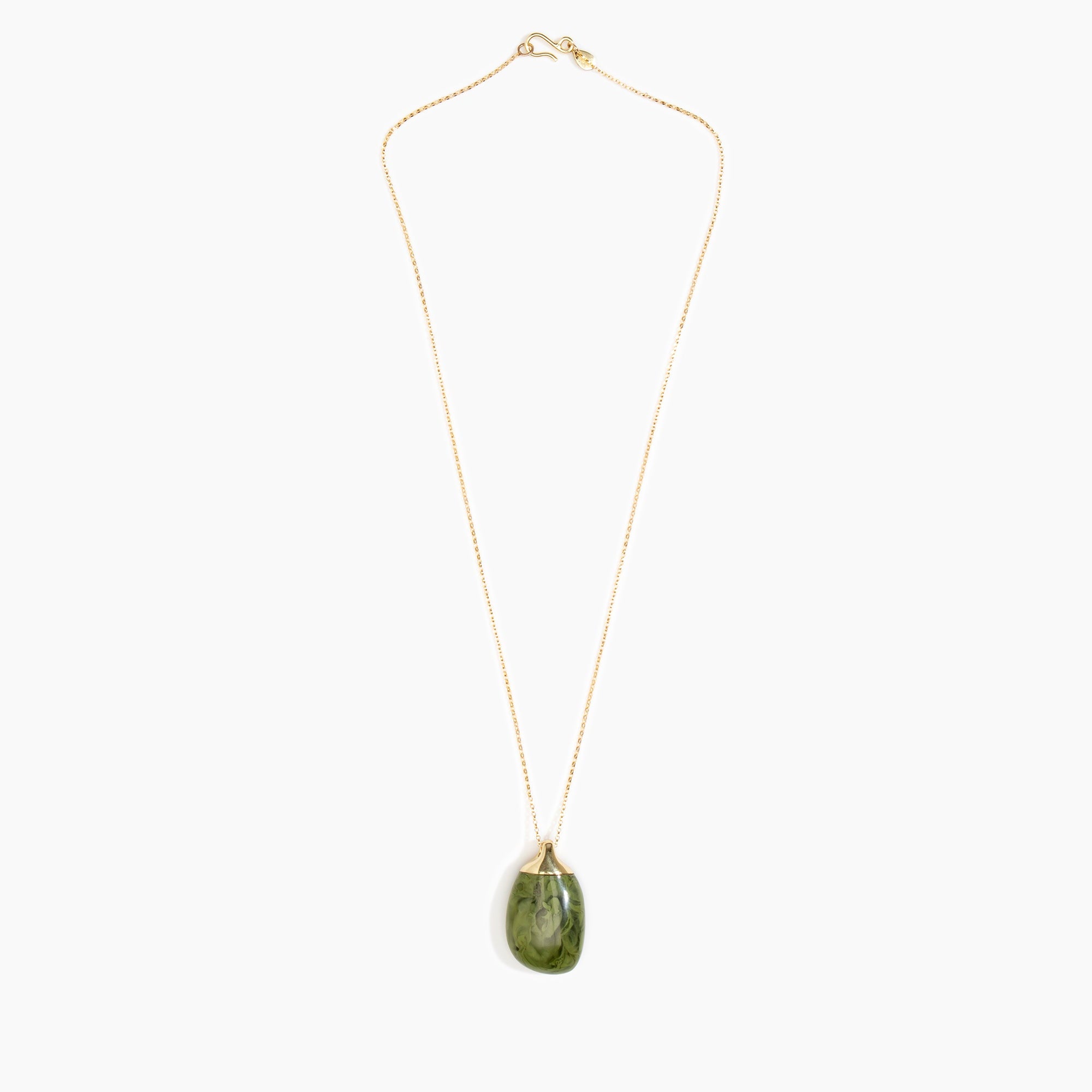 Dinosaur Designs Medium River Rock Pendant in Olive Colour resin with Gold-Filled Material.