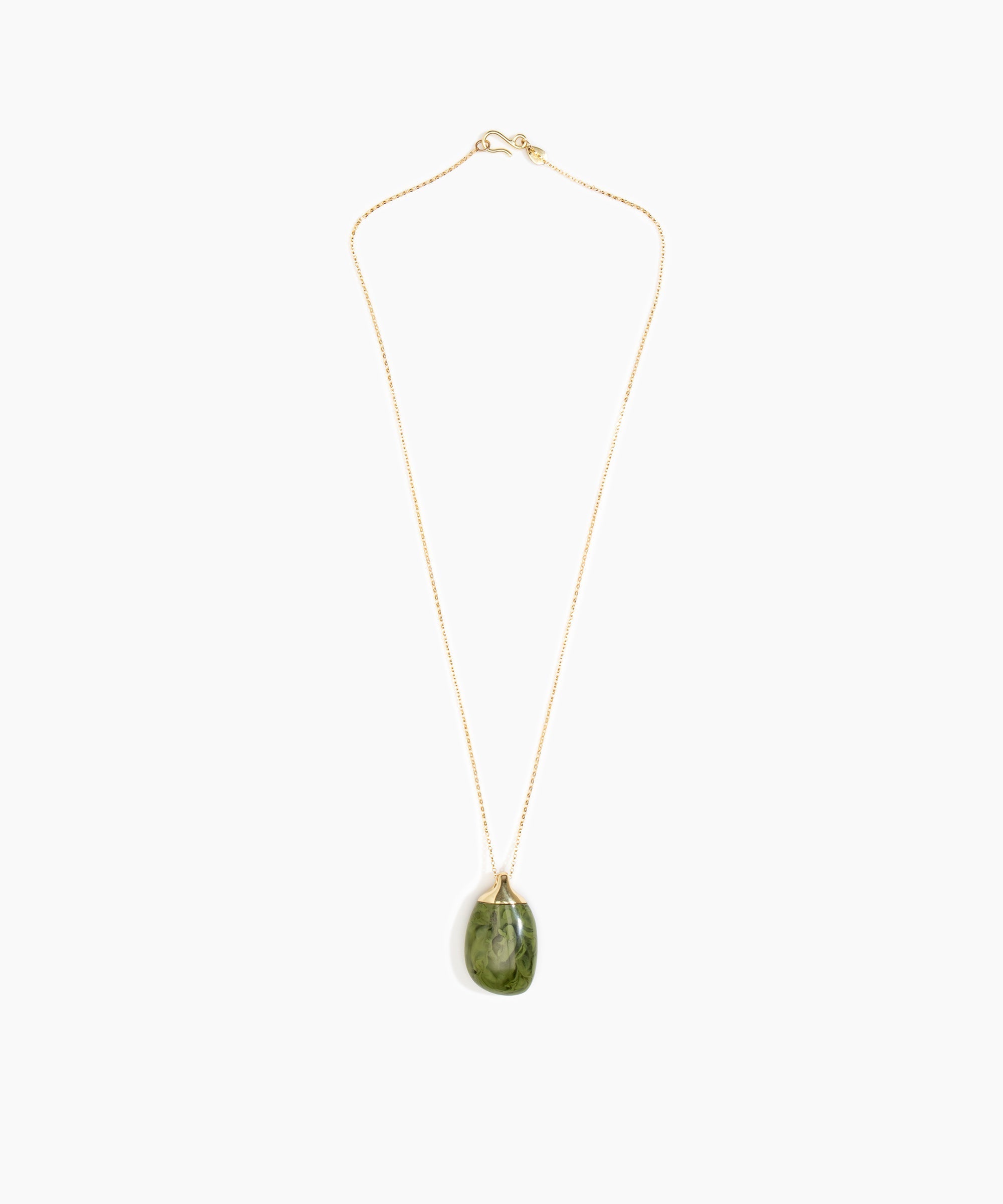 Dinosaur Designs Medium River Rock Pendant in Olive Colour resin with Gold-Filled Material