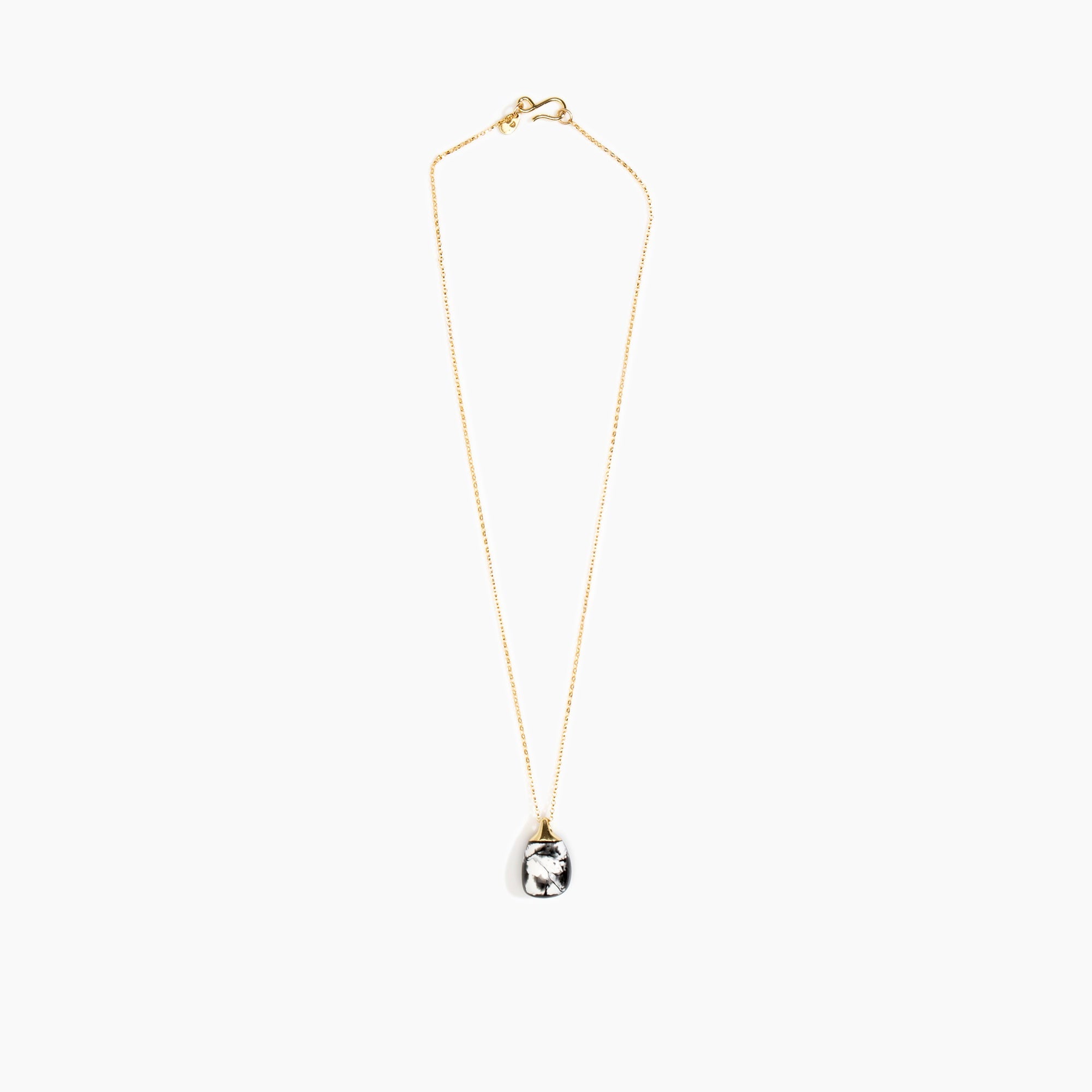 Dinosaur Designs Small River Rock Pendant in Black Marble Colour resin with Gold-Filled Material.
