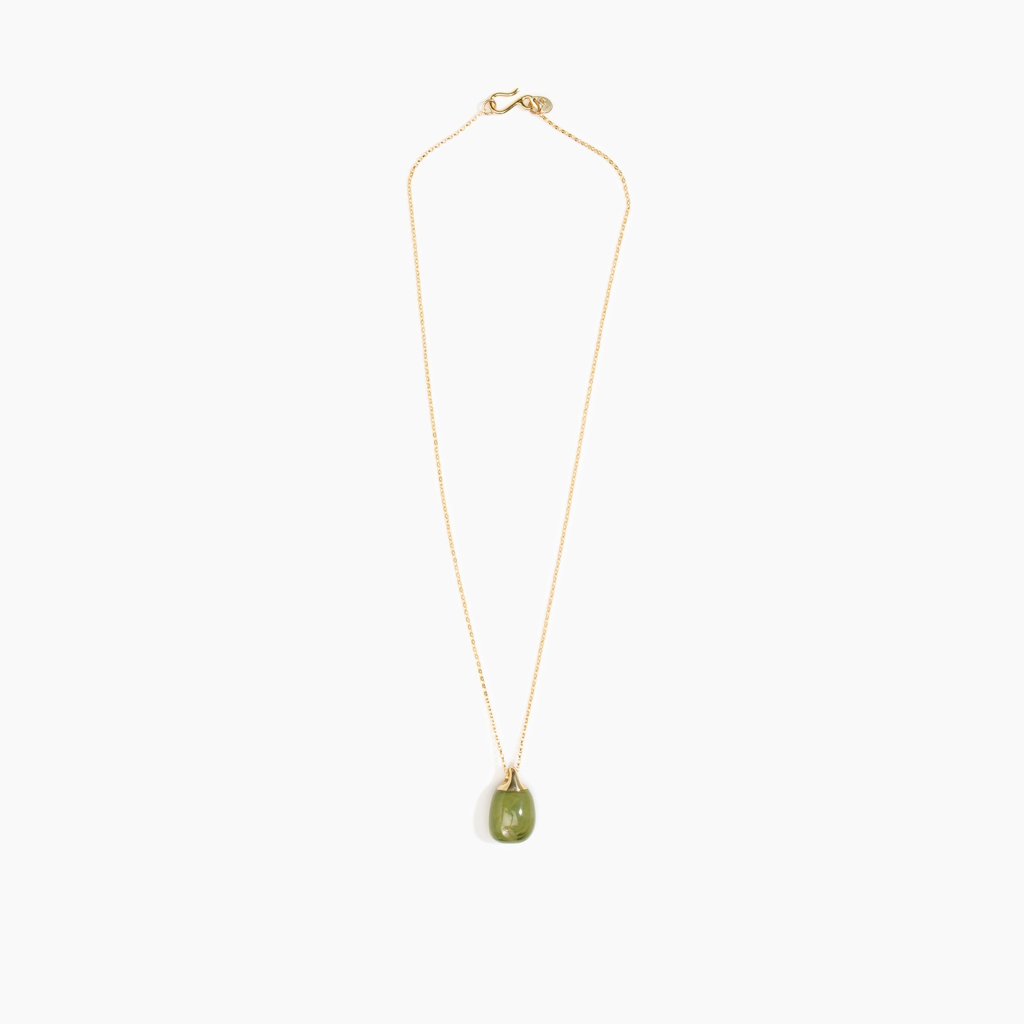 Dinosaur Designs Small River Rock Pendant in Olive Colour resin with Gold-Filled Material.